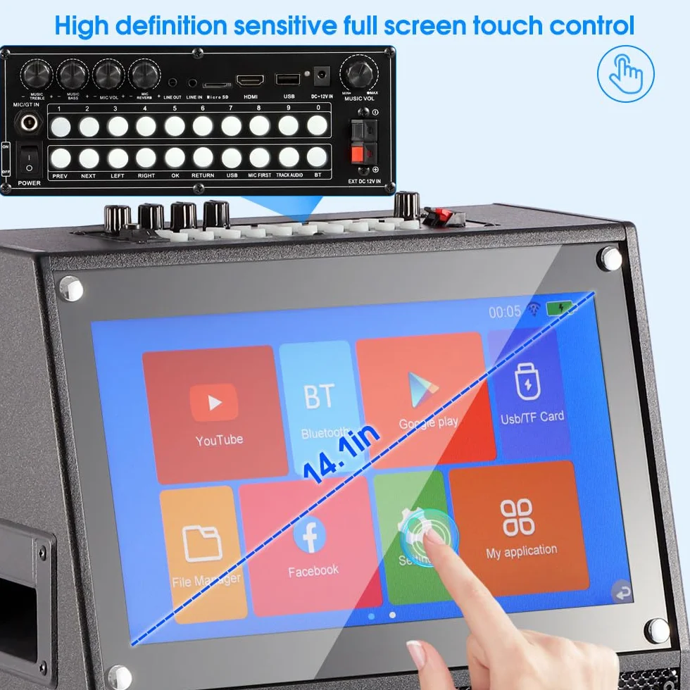 Máquina de karaoke con pantalla táctil para mostrar letras, pantalla de proyección, altavoz Bluetooth, micrófono, set con WiFi incorporado, adecuado para reuniones, fiestas, canto, concursos