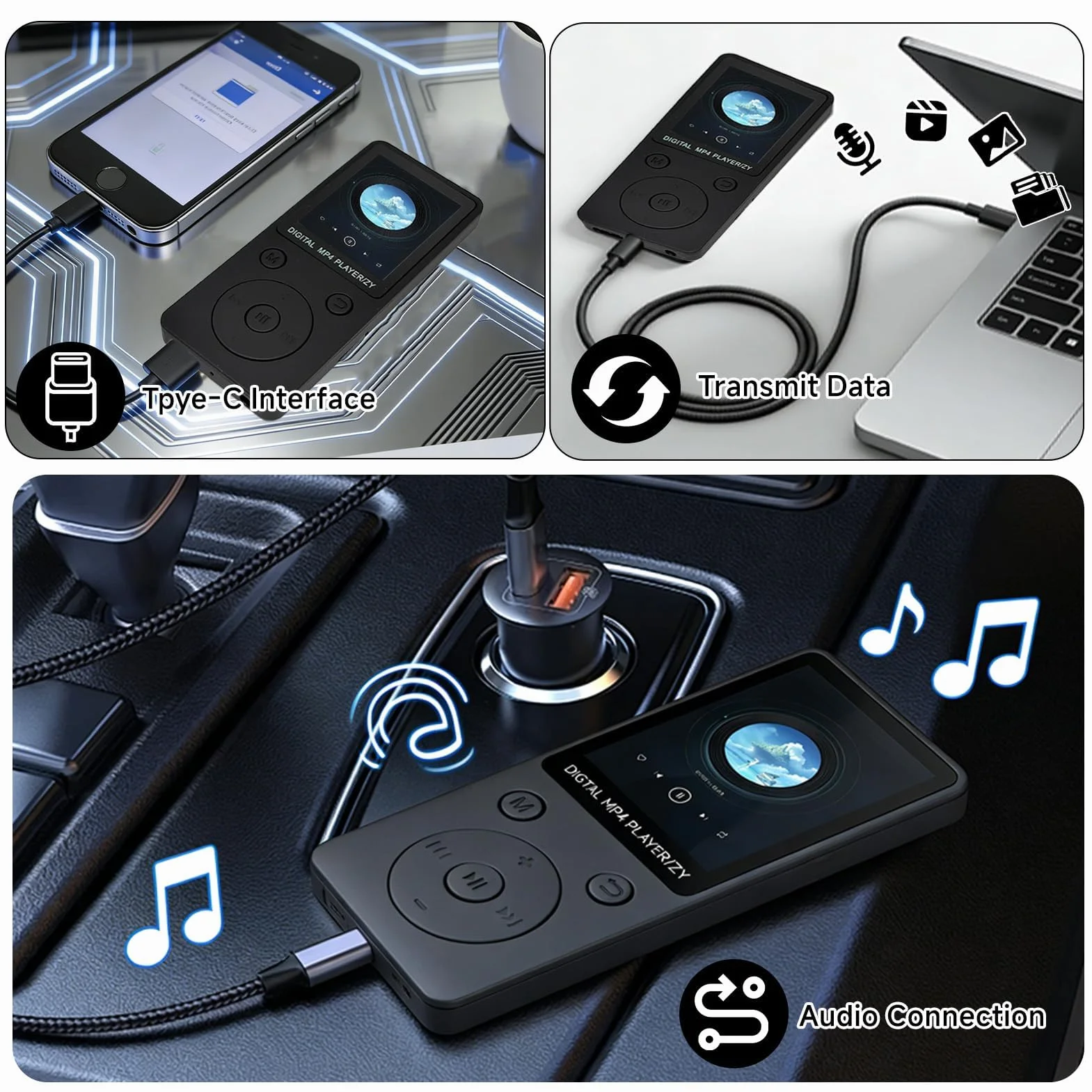 Reproductor MP3 Bluetooth 5.0 32GB con Altavoz, Pantalla 1.8", Radio FM, Auriculares Incluidos Negro
