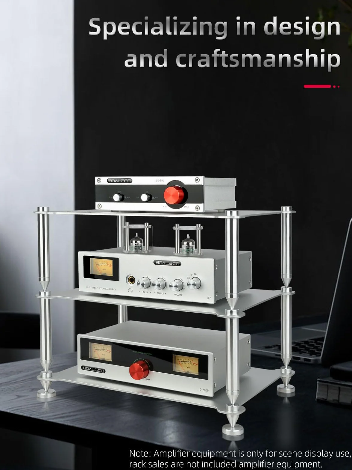 FX2 Audio Components Hifi Rack - Marco De Aluminio Y Pilares De Aluminio Sólido, Soporte De Audio Rack Para Amplificadores Hifi/Dac, Organizador De Sobremesa Compacto Para Sistemas De Audio En Casa
