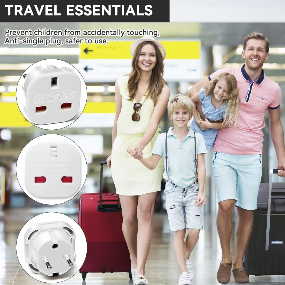 UK to EU Plug Adapter, 6 Piezas Adaptador de Enchufe de UK a Enchufe Europeo, Adaptador Enchufe Ingles a Español,Adaptadors de Viaje U-k a UE/DE/FR/IT/ES (6PCS)