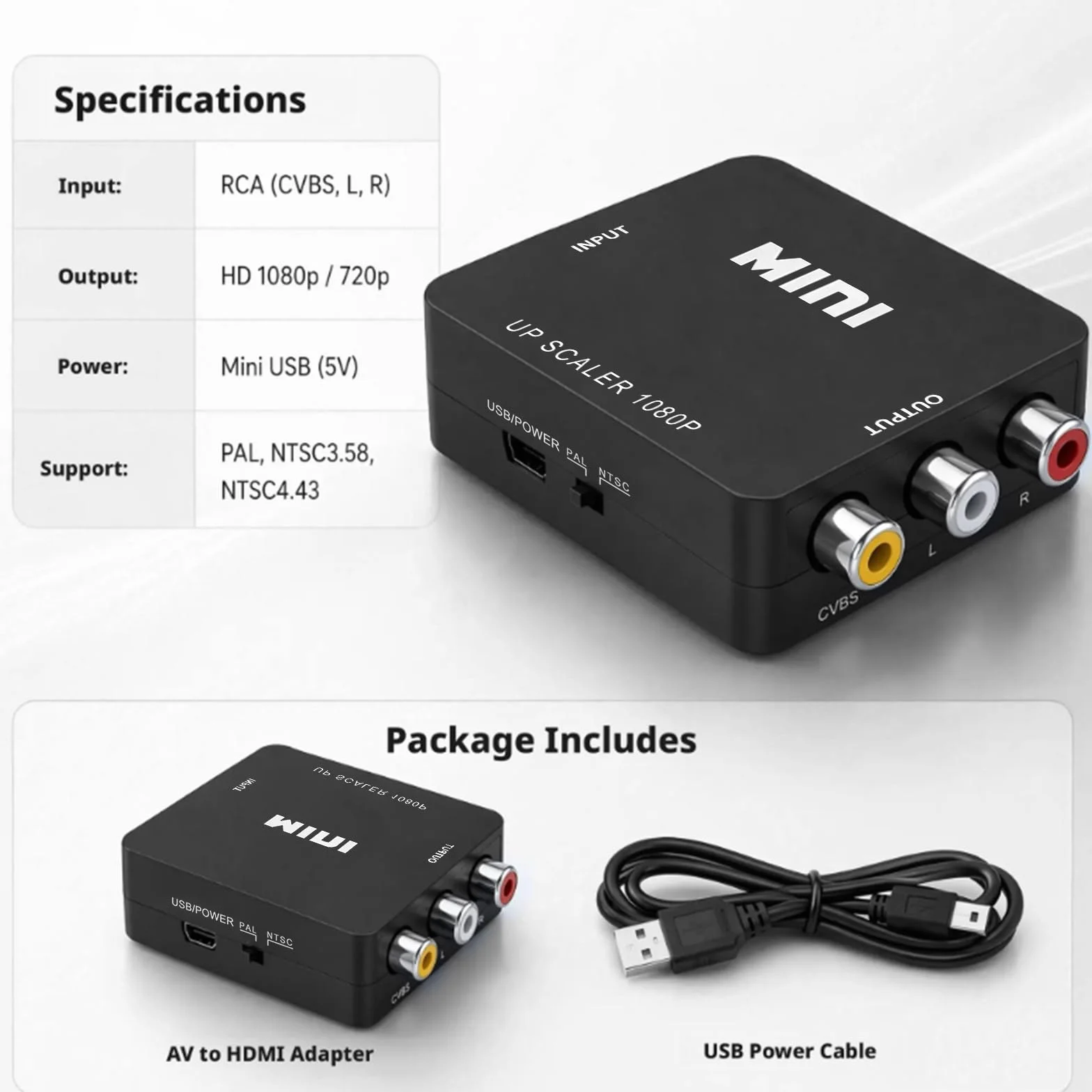 Convertidor HDMI a RCA, Adaptador HDMI a AV de Audio y Video, Soporte 1080P, Adaptador Euroconector para DVD STB PS2 PS3 PS4 TV Gamecube VHS Camara Laptop VCR Proyector