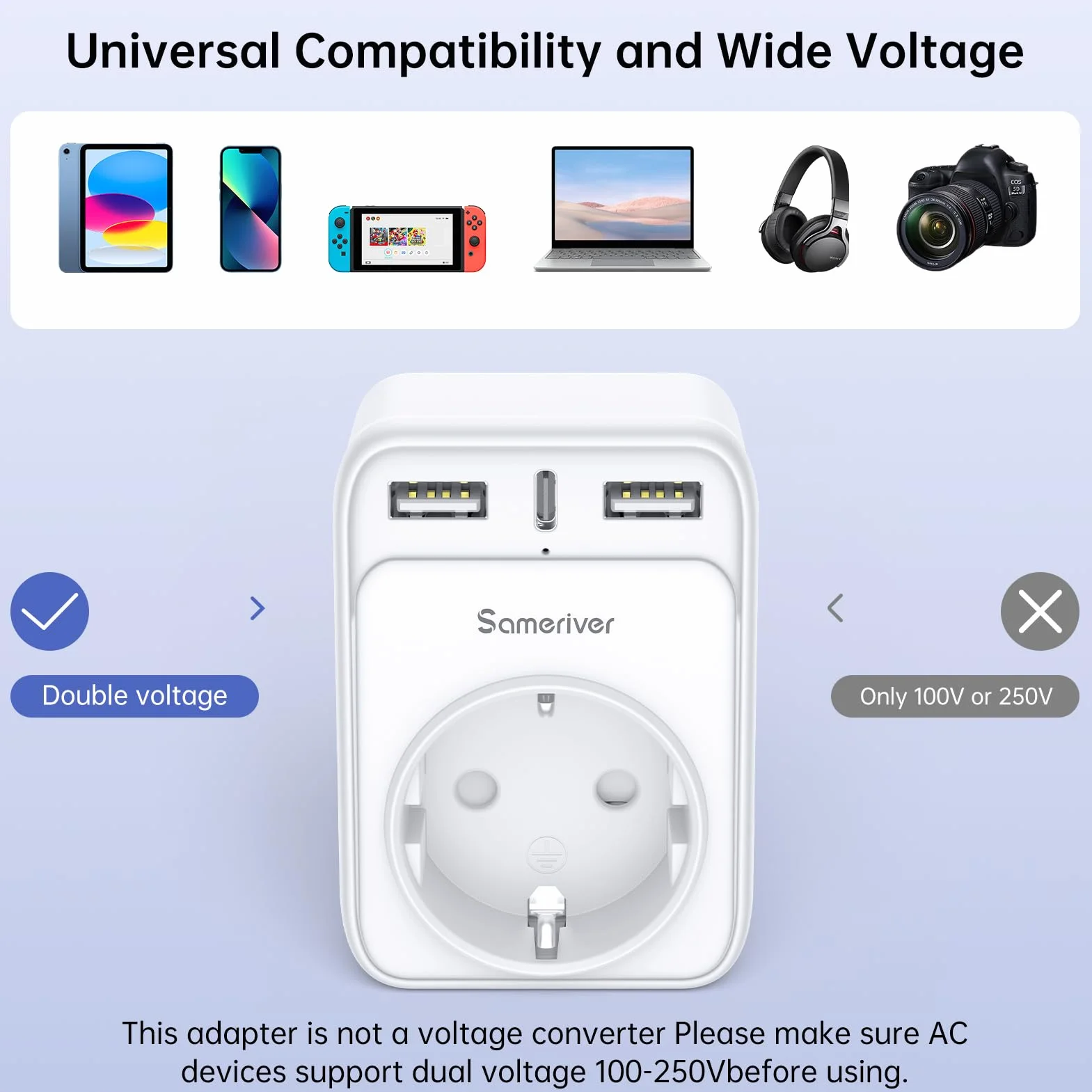 Sameriver Adaptador Enchufe Ingles UK Inglaterra Adaptador de Viaje con 2USB y Tipo C, Español 2 Patas Europa hacia 3 Patas Reino Unido RU para Irlanda Escocia Britanico Maldivas (Tipo G) Blanco