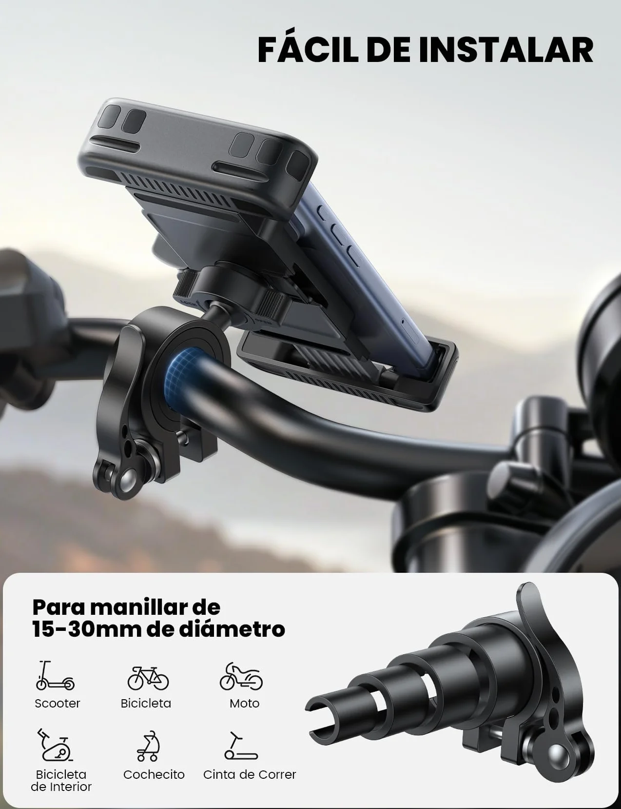 Lamicall Soporte Móvil Bicicleta Moto 360° Rotación Liberación Rápida para iPhone 17 16 15 14 Pro Max Galaxy S25 S24 Ultra 6-7"