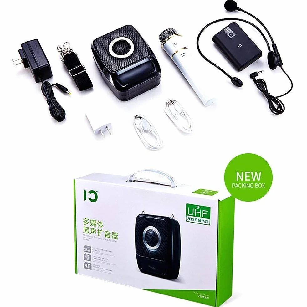 Amplificador de Voz Portatil inalámbrica Bluetooth SHIDU 25W Sistema de megafonía de batería Recargable amplificadores Voz con micrófonos Mini Altavoz con micrófono para Profesores, guías turísticos