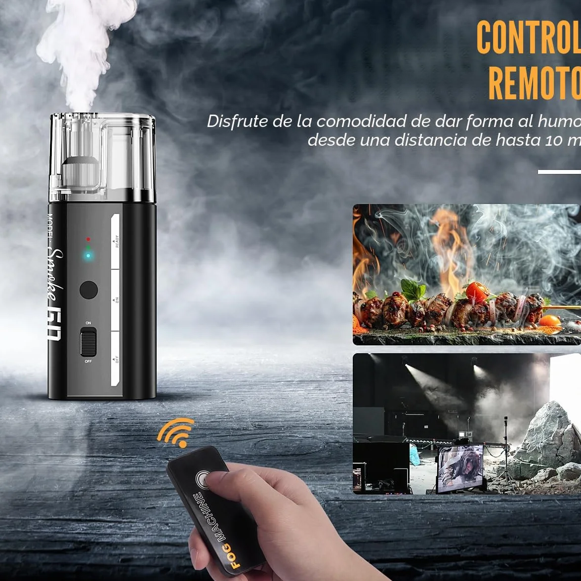 LENSGO SMOKE GO Máquina de humo portátil 30 W – Mini generador de niebla con mando a distancia y batería recargable, 5 modos en 1 para fotografía, vídeo, bodas y creadores de contenido