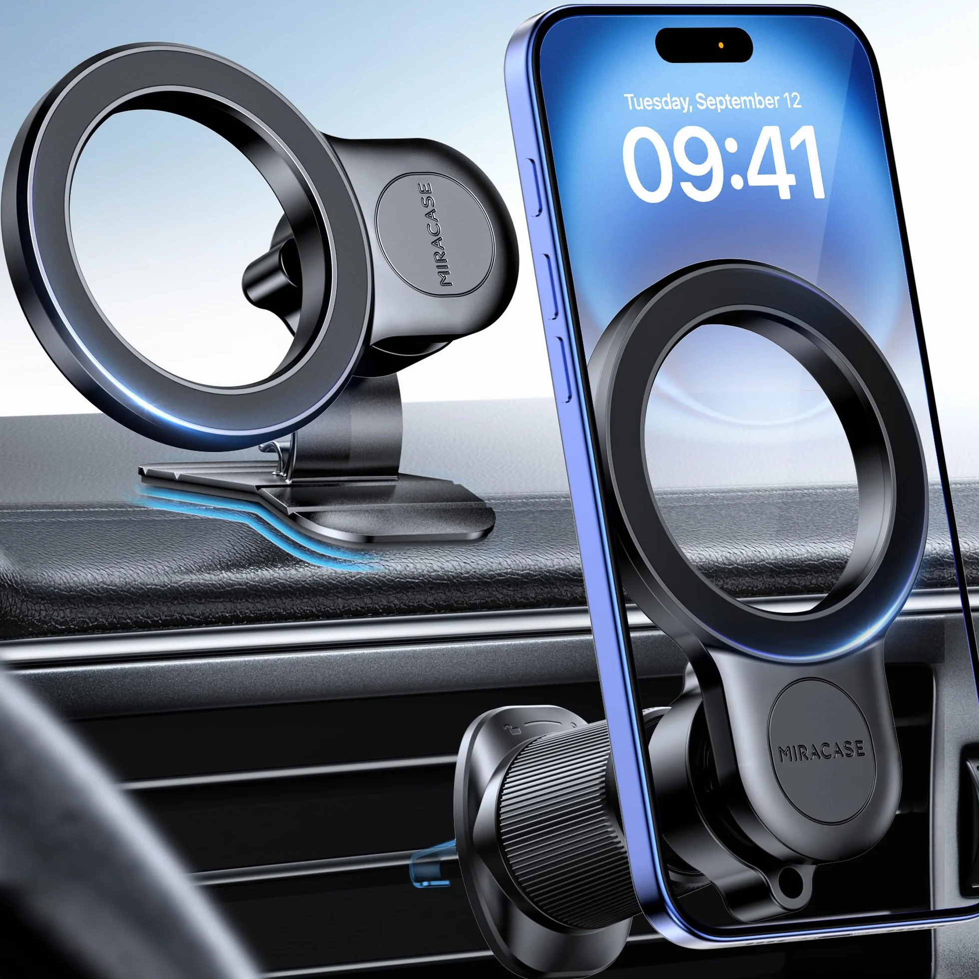 Miracase 2 en 1 Soporte Móvil Coche Magnético MagSafe 360° Rotación para iPhone 17 16 15 14 13 12 Pro MAX