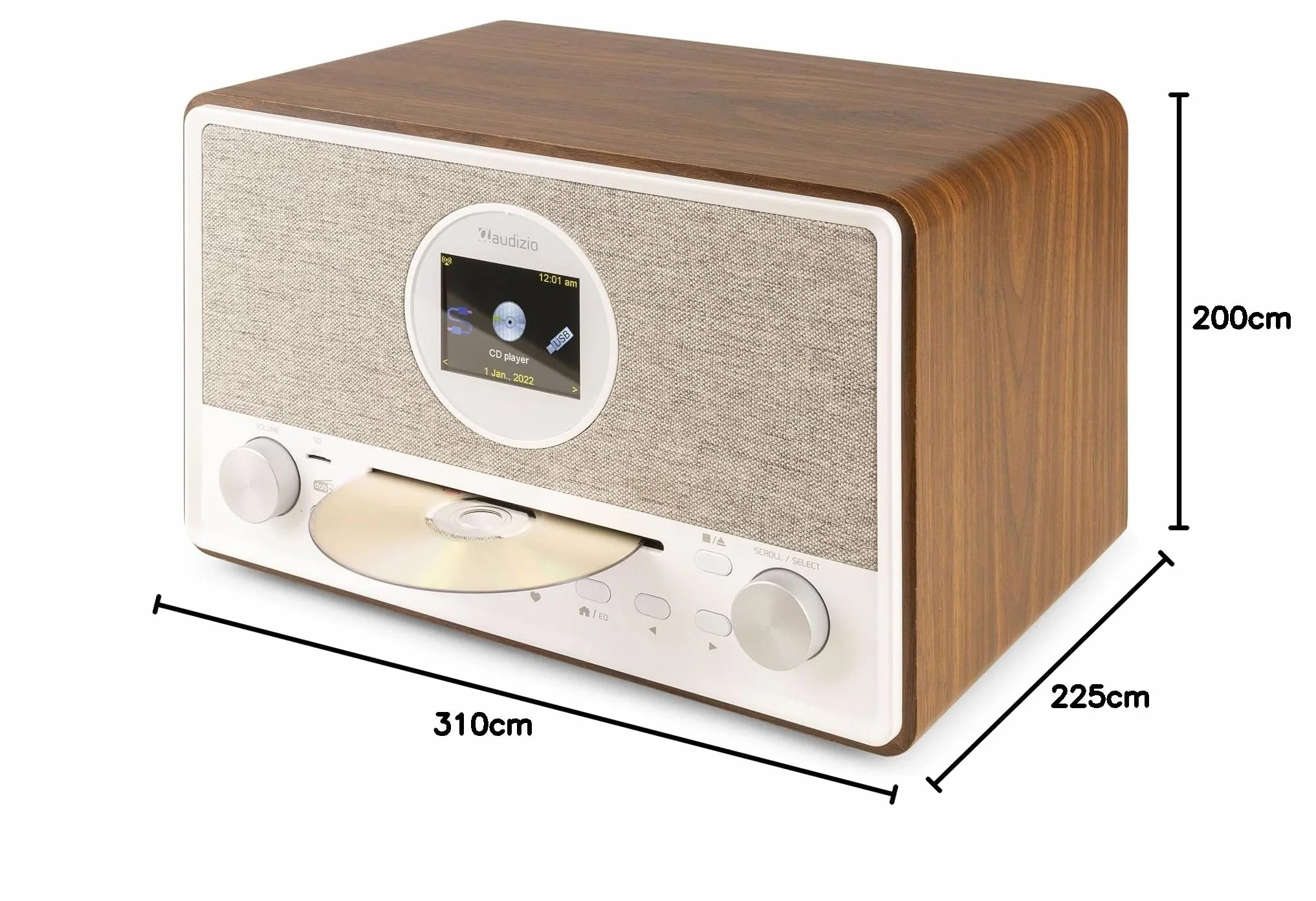 Audizio Lucca Radio Internet con Dab+ y Reproductor CD Acabado en Madera, Bluetooth 5.0, conexión WiFi, conexión USB y Entrada MicroSd, Display de 2,8", función Sleep, Doble Alarma, Mando a Distancia
