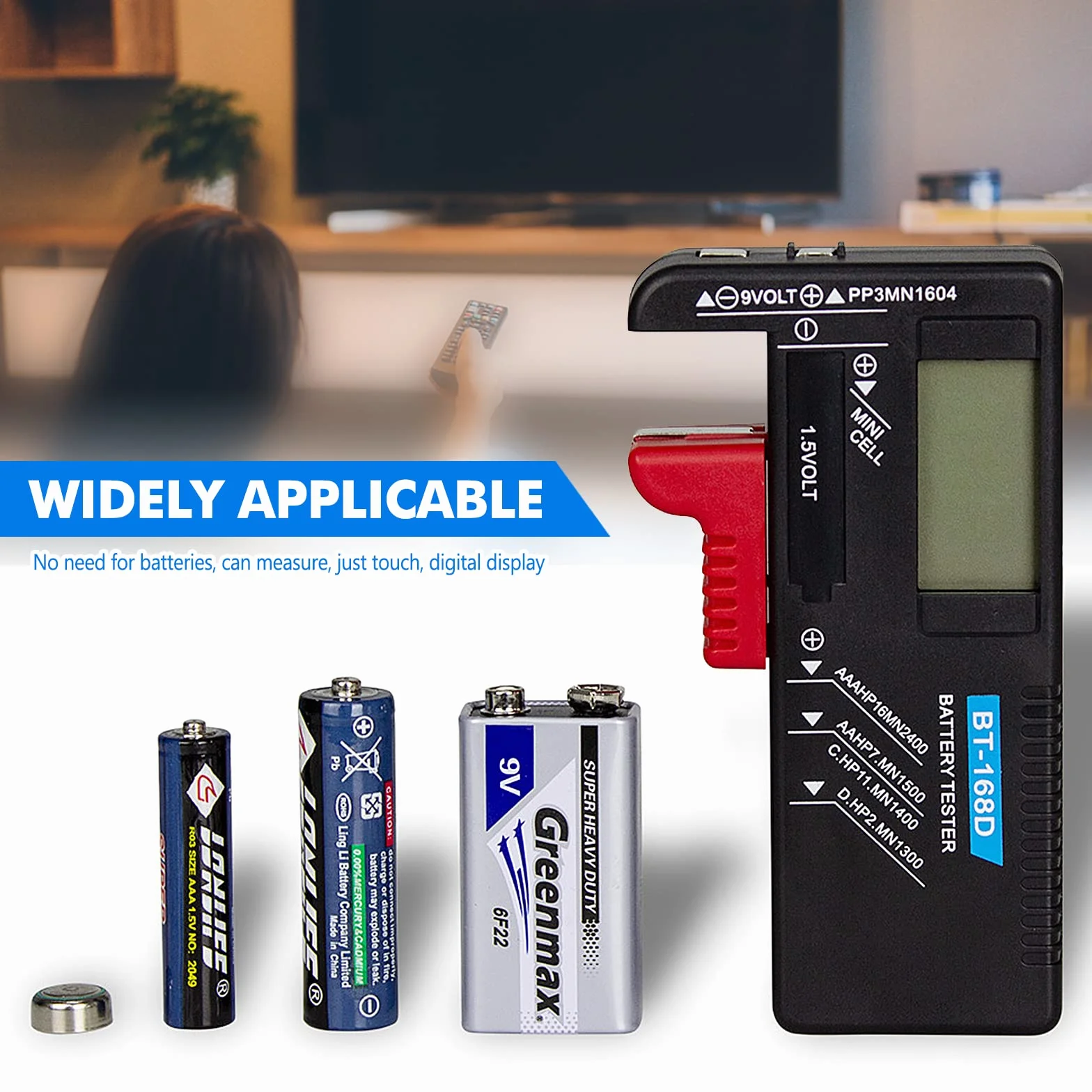 Comprobador de Pilas BT-168D - Medidor LCD Digital Universal Para AA/AAA/C/D/9V/1,5V y Pilas de Botón