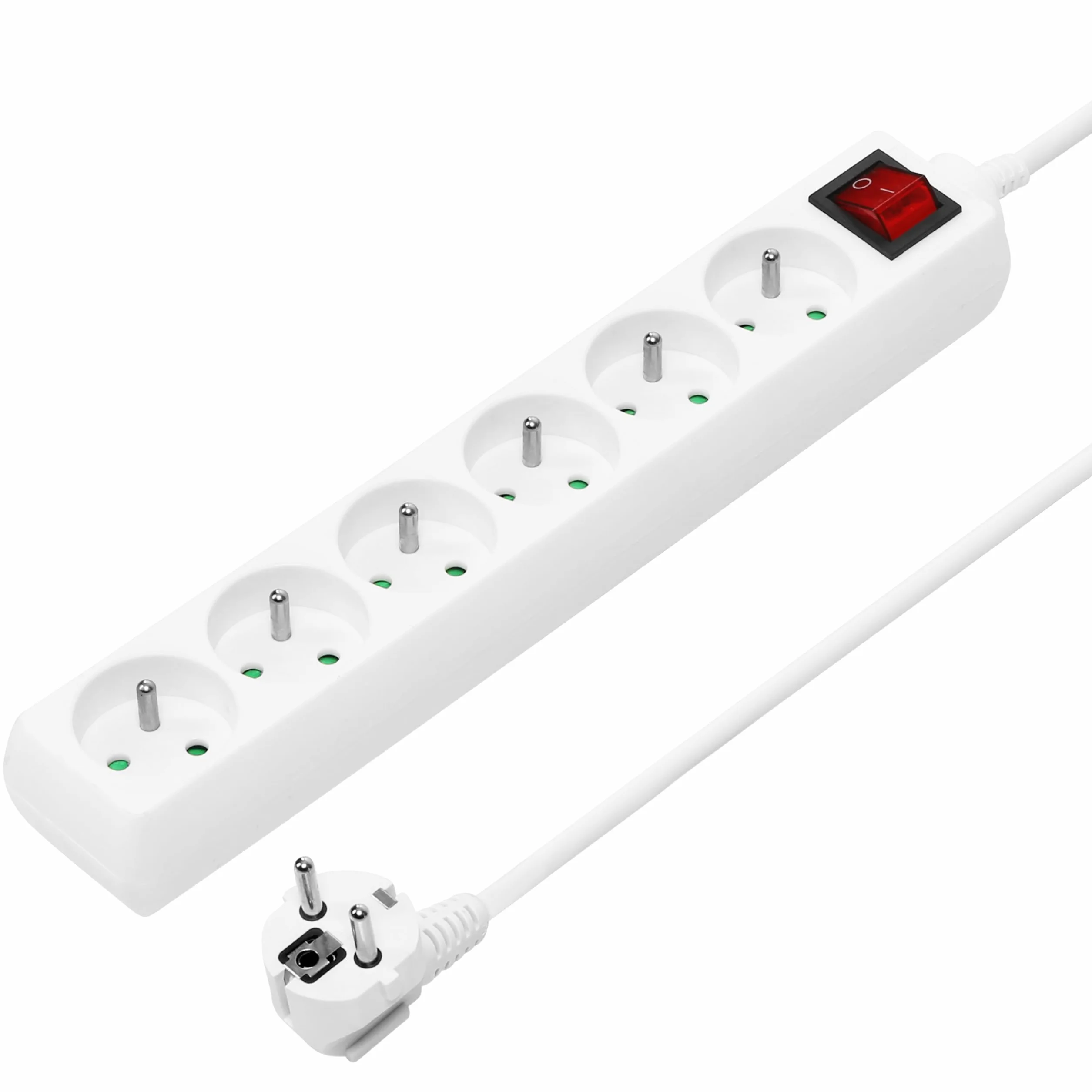 PremiumCord Regleta 230V 6 Tomas Francesas Giradas 45° Seguridad Infantil Interruptor 10m