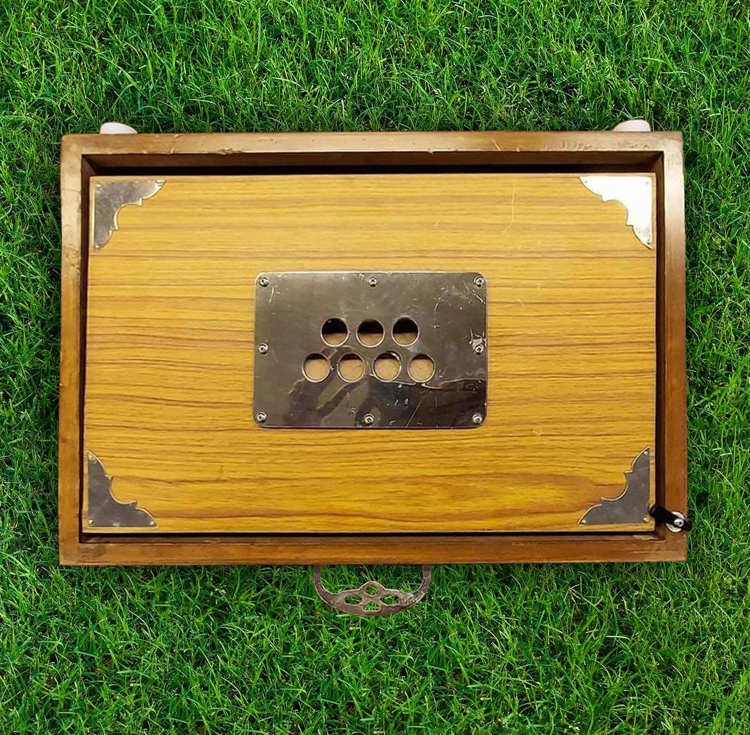 Caja Shruti, grande y pequeña Madera de teca pura Sur Peti con forma Bolsa, Color natural, Instrumento musical sintonizado 432 Hzand 440Hz (Made in INDIA))