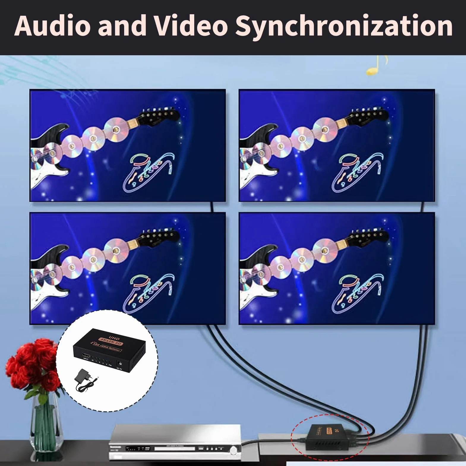 Splitter HDMI 1x4 4K 60Hz 3D, Duplicador HDMI 1 Entrada 4 Salidas 1080P 2K