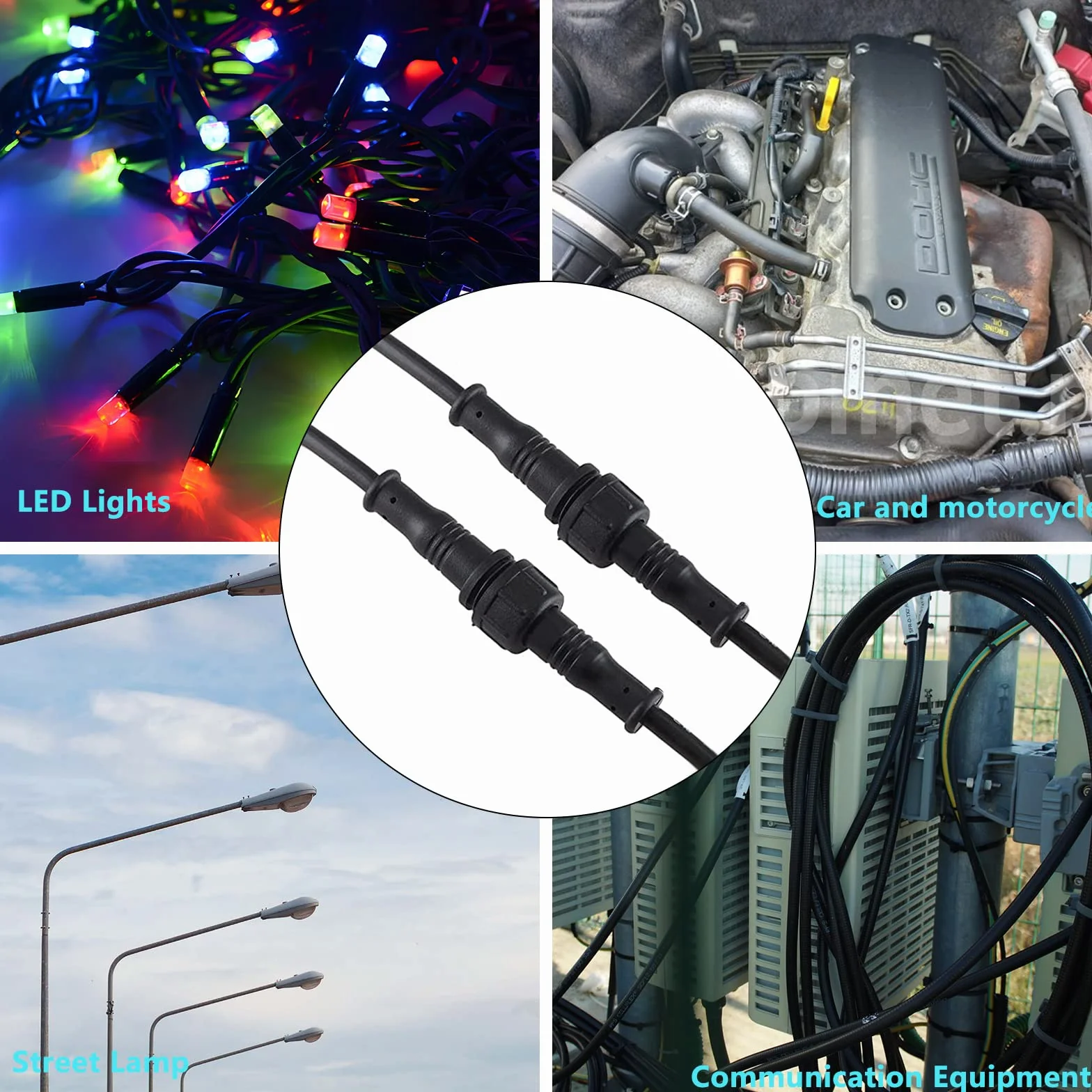 Conectores estancos, 8 Pares de enchufes de 3 Pines, Conectores Impermeables IP65 con Cable de extensión 16AWG 20CM para focos solares, lámparas de jardín, Tiras de luz LED