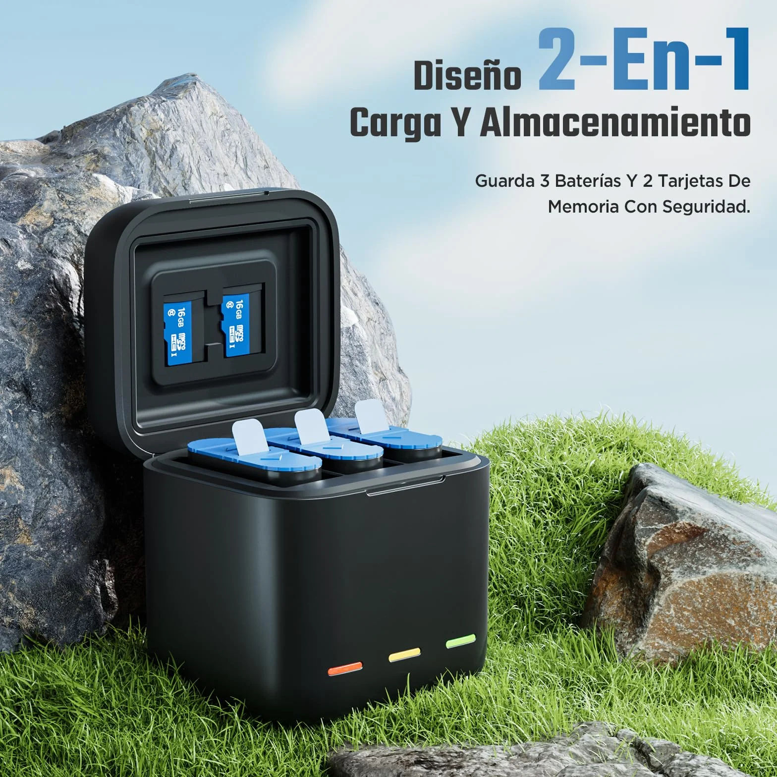 Jeebel Cargador de Batería para GoPro Hero 13 Black — 3-Canales Cargador con Carga Rápida y Cable USB-C — Cargador Compacto Compatible con Batería Original de GoPro Hero 13 Black (Sin Batería)