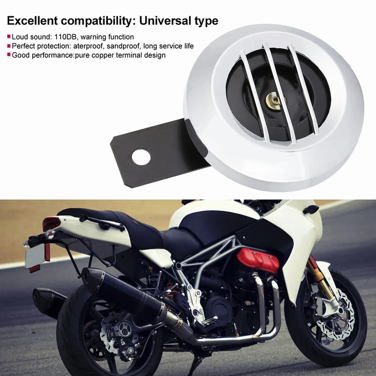 Bocina de Motocicleta, Bocina de Motocicleta, Bocina de Alta Potencia, Sirena de Bocina Eléctrica Universal de 12V 110Db, Altavoz de Bocina Redonda Impermeable
