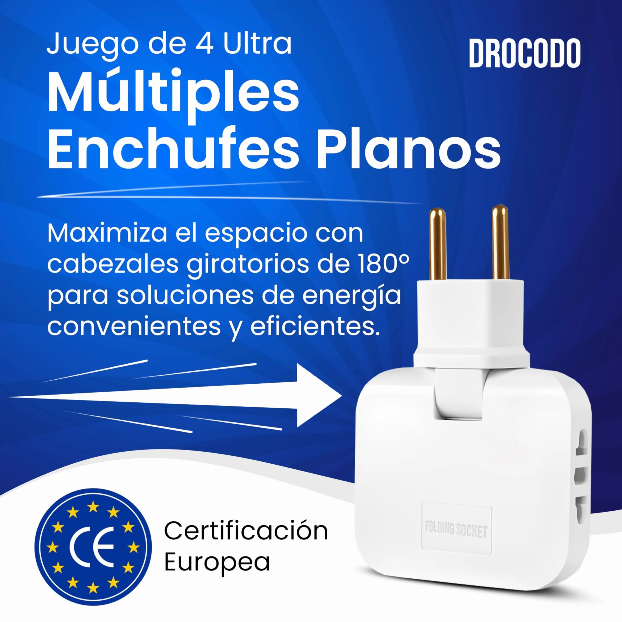 【Pack DE 4 】 Ladron enchufes Plano | Enchufe Plano Pared extraplano de 3 Tomas Giratorio 180º | ladrón Enchufe | enchufes Planos detras Muebles | ladron Enchufe | Ladrones para enchufes