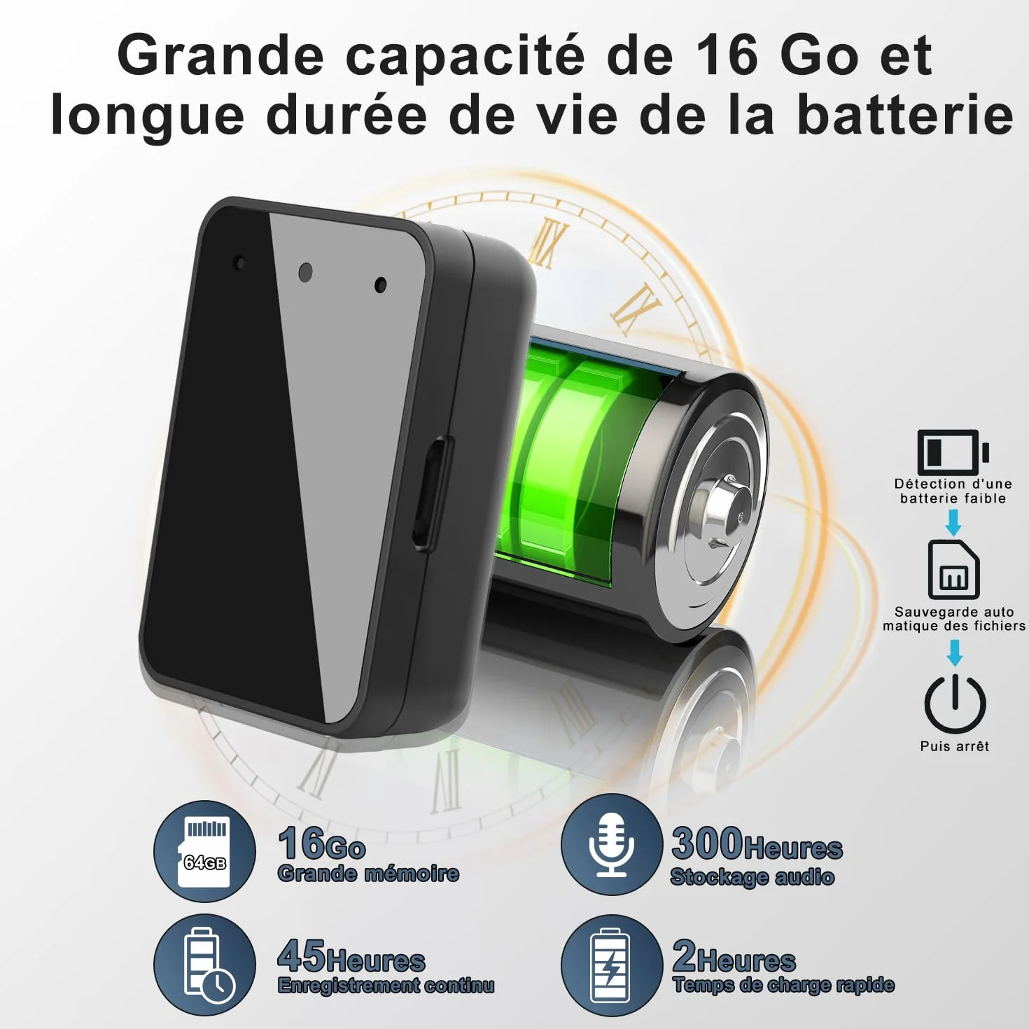 Grabadora de voz magnética de 16 GB con reducción de ruido, puerto USB-C recargable para estudios, conferencias, reuniones, entrevistas, grabadora de audio portátil con auriculares, fácil de usar