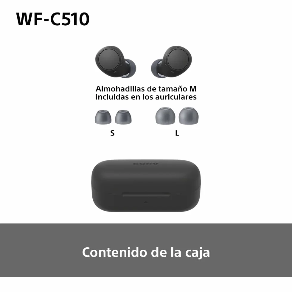 Sony WF-C510 Auriculares Inalámbricos IPX4 conexión multipunto modo sonido ambiente carga rápida 22h batería iOS Android Negro