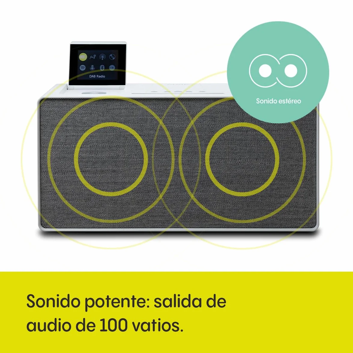Sistema de música Pure Evoke Home All-In-One para el hogar (Radio Dab+/UKW, Radio por Internet, Podcasts, Spotify Connect, Bluetooth, CD y un Potente Sonido estéreo de 100 vatios), Blanco algodón