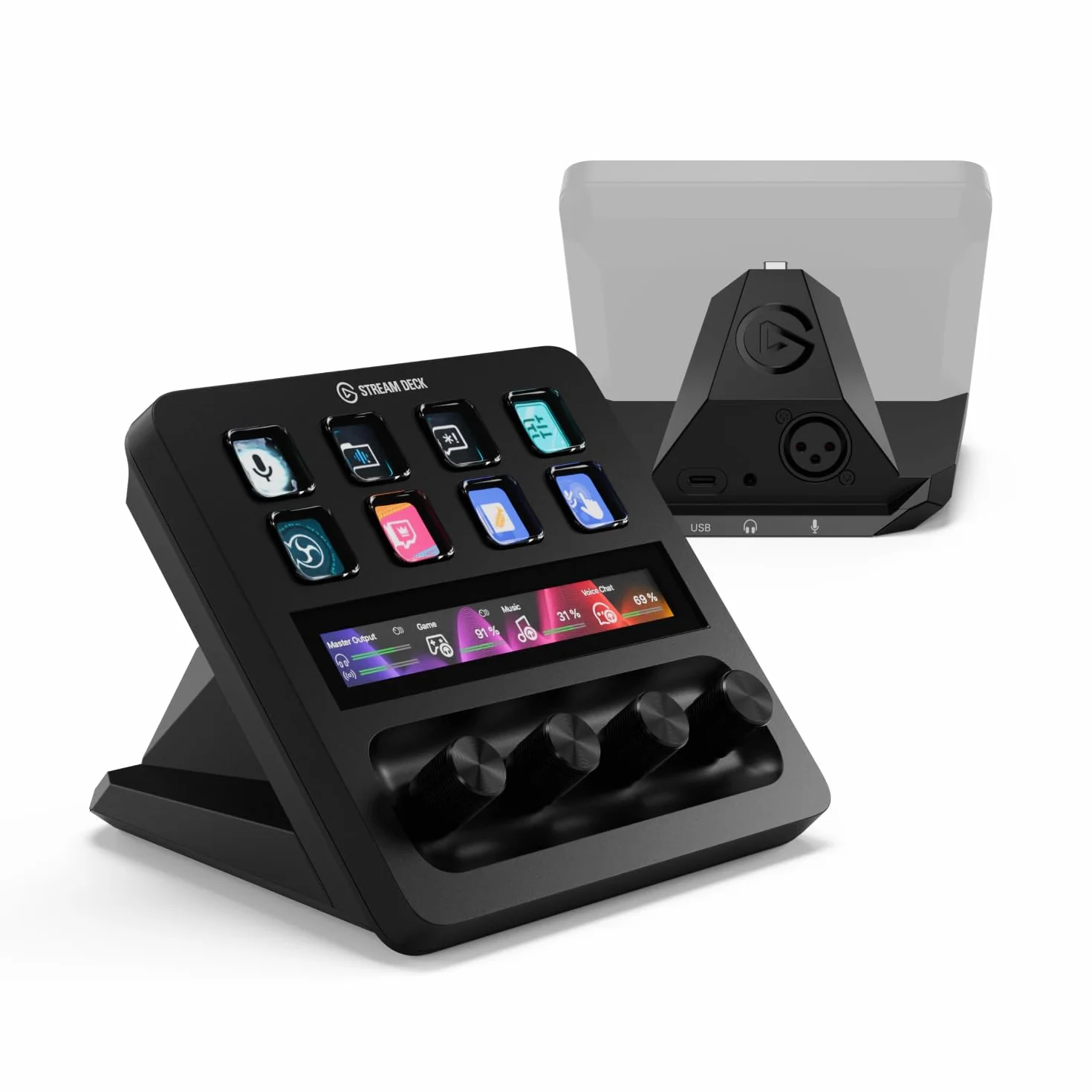 Elgato Stream Deck + XLR - Mezclador de Audio y Controlador, Interfaz de micrófono XLR a USB Trasera, Compatible con Cualquier micrófono XLR para podcasting, Streaming, diales y Teclas LCD, PC/Mac