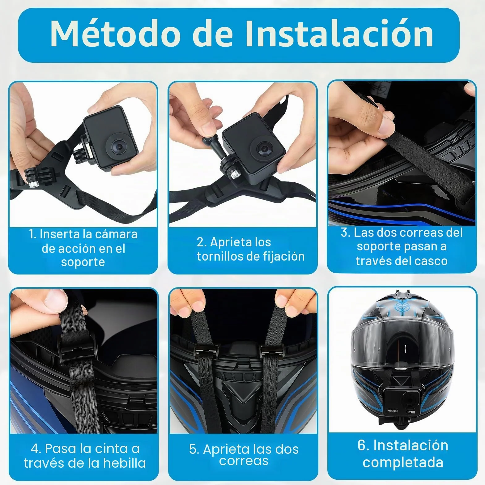 Soporte Casco de Moto Mento para GoPro Hero 13 12 11 10 9 8 7 6 5 para dji OSMO Action 5 Pro 4/3 Ace Pro Ace Pro 2 X4 X3 GO3 Session Soporte de Cámara de Gancho J Silicona Antideslizante