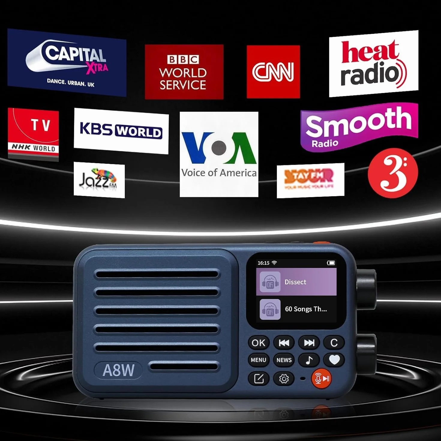 Choyong Receptor de radio portátil de Internet inteligente A8W, altavoz de radio WiFi 4G con FM, tarjeta micro SD, todas las radios del mundo, para el hogar con WiFi, radio digital, Choyoung