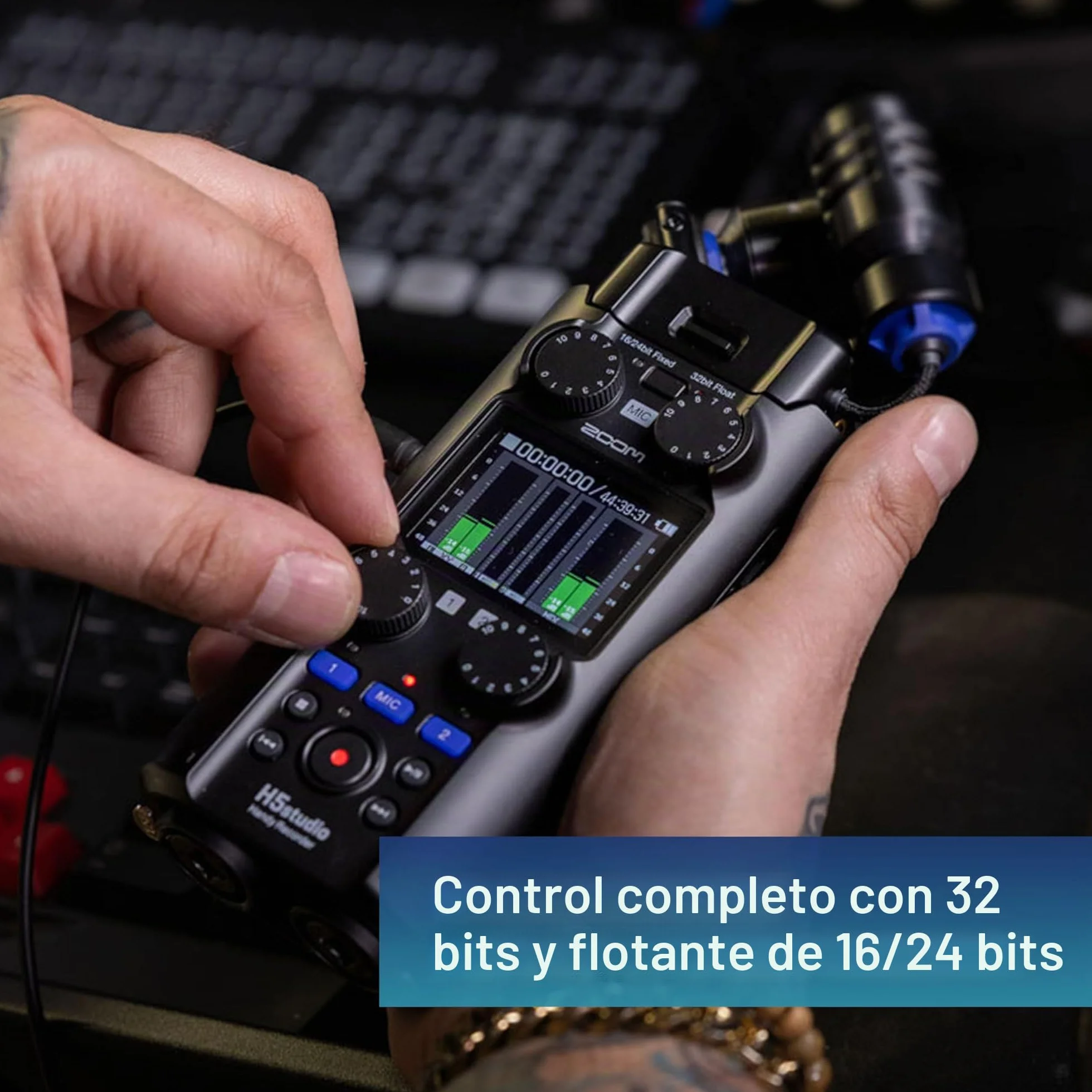 Zoom - H5Studio Grabador de Coma Flotante de 4 Pistas de 32 bits 192 kHz - 16/24 bits, Ganancia, limitadores, cápsula XYH-5e, Interfaz de Audio Mac, PC, iOS, Android