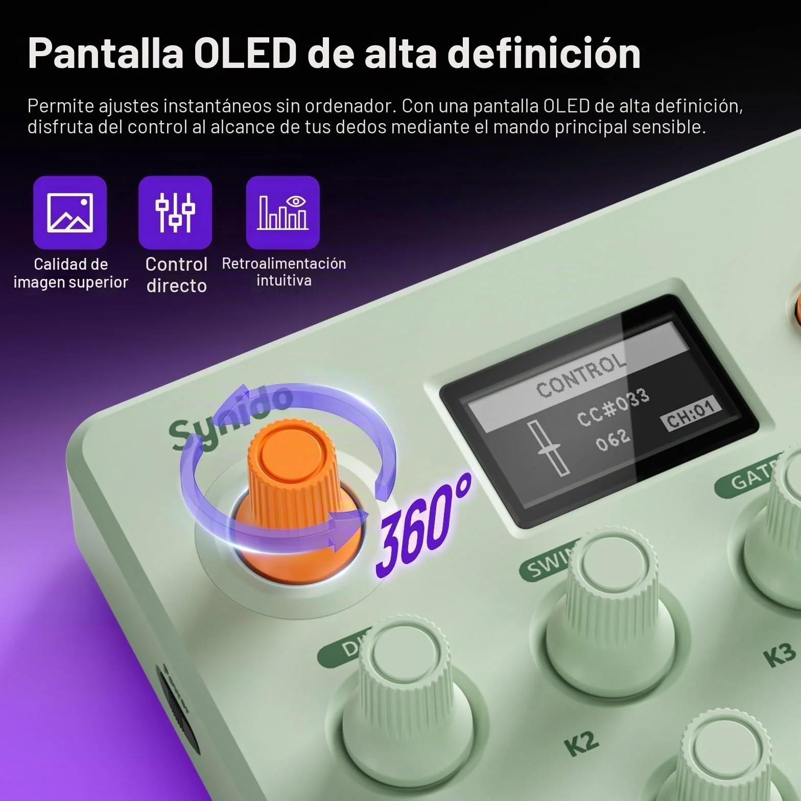 Synido Controlador inalámbrico MIDI Pad, máquina de creación de ritmos recargable por USB para producción musical profesional con 16 RGB Beat Pad, pantalla OLED, secuenciador de 16 pasos, entrada