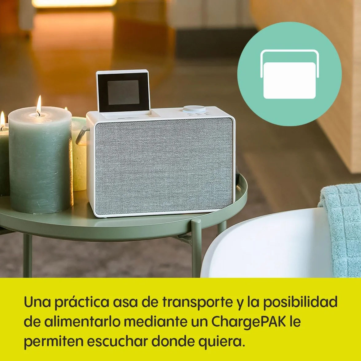 Pure Evoke Play Sistema de música versátil para Interiores y Exteriores (Radio Dab+ /FM, Radio por Internet, podcasts, Spotify Connect, Bluetooth en un Rico Sonido estéreo de 40W), Blanco algodón
