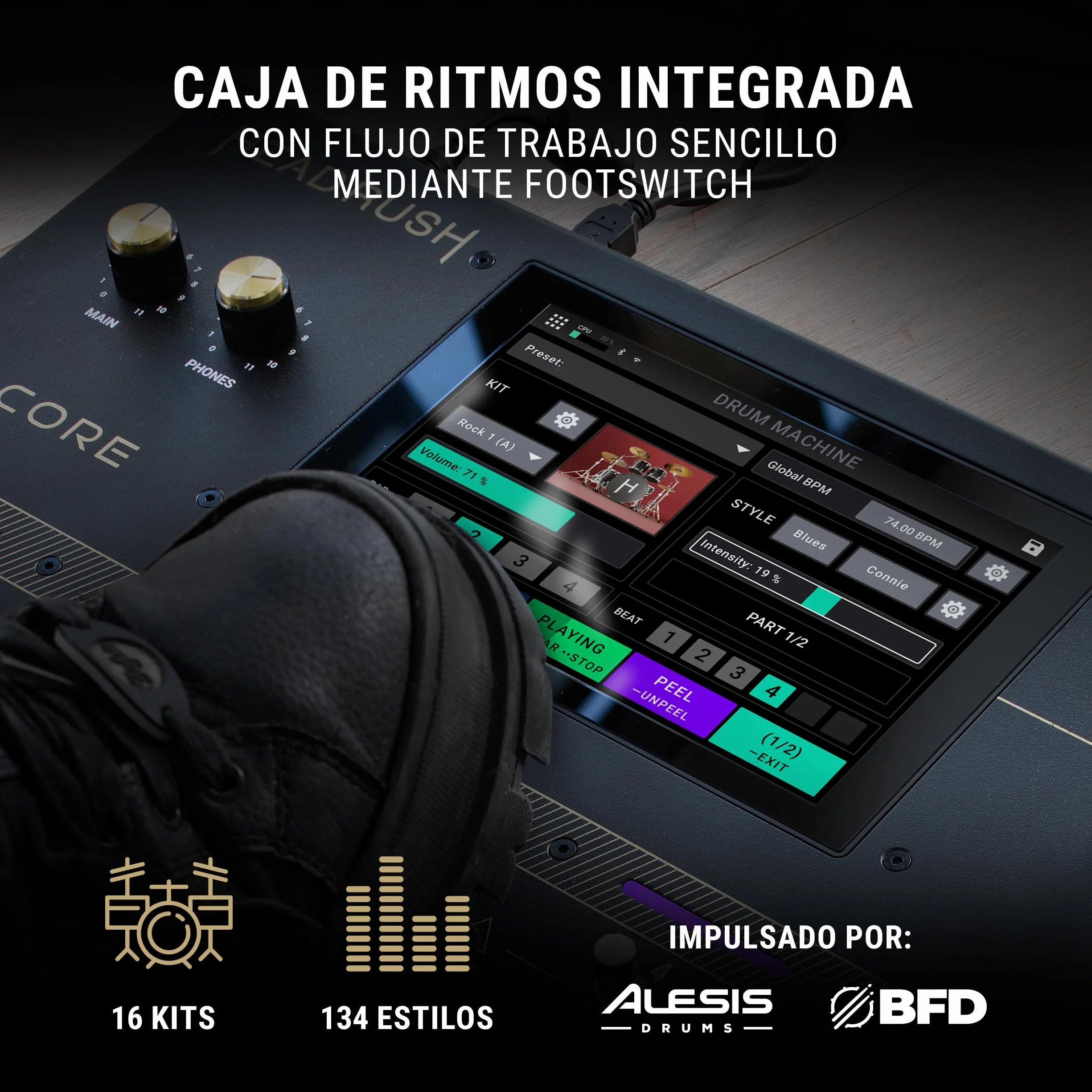 HeadRush Core - Procesador de Modelado de Amplis de FX para Guitarra y Voz con Clonación, Looper, Antares Auto-Tune, WIFI, Pantalla Táctil y Bluetooth