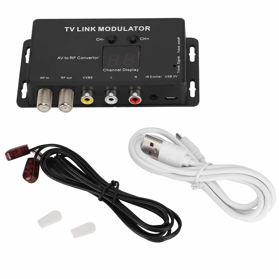 Modulador IR, Modulador UHF TV Link Extensor IR Convertidor AV a RF Extensor IR Modulador UHF con Pantalla de Canal