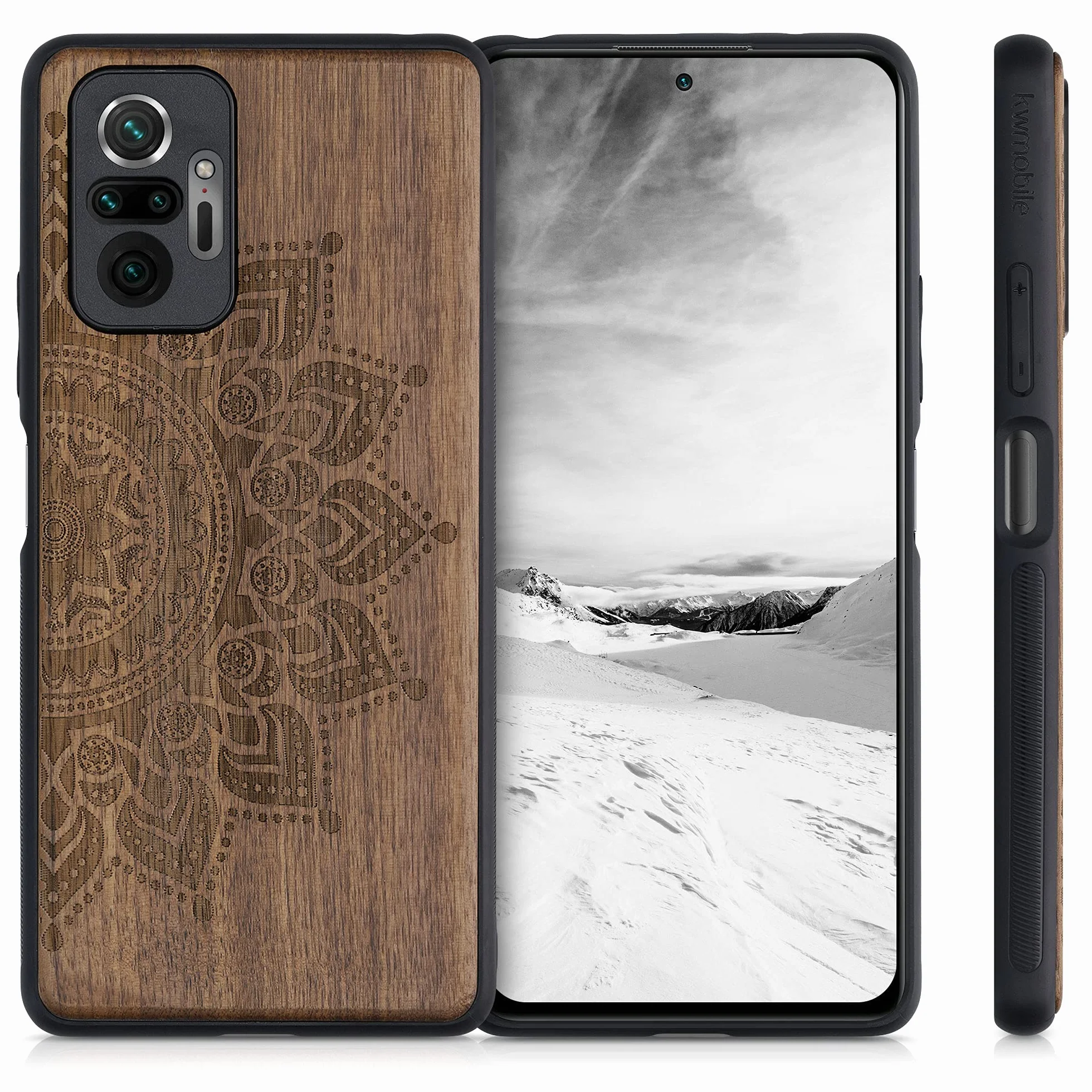 kwmobile Carcasa Xiaomi Redmi Note 10 Pro Funda Madera Bumper Antigolpes Sol Naciente