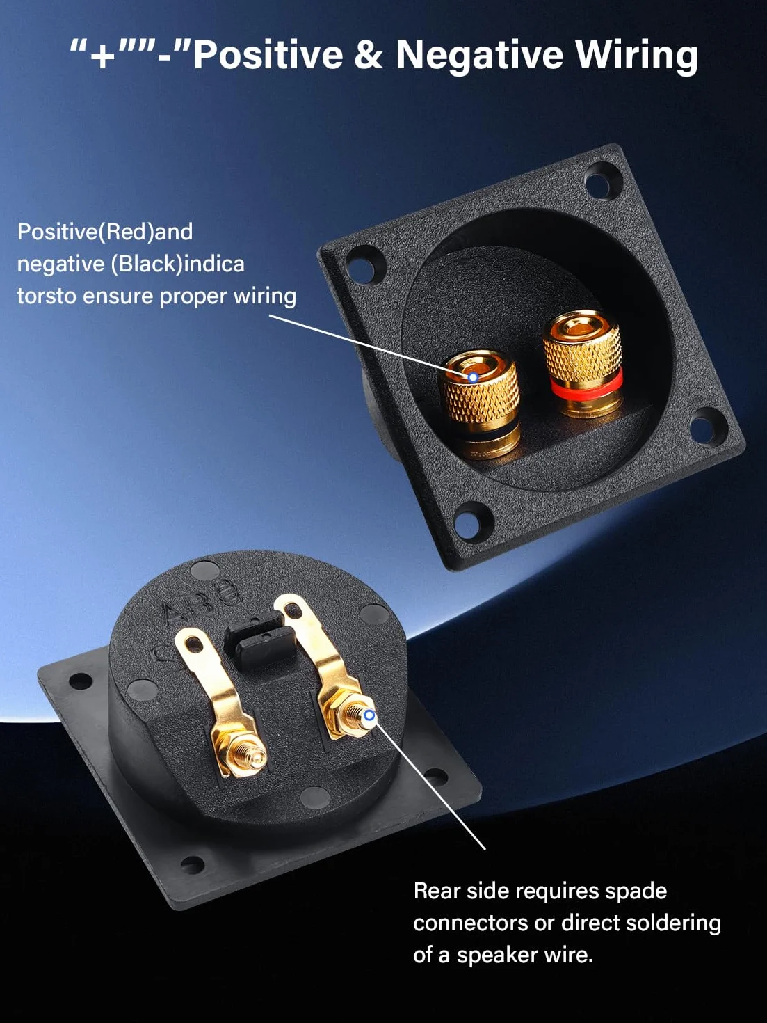 Terminal de Caja de Conexión de Altavoz, 57X57mm 2 Way Binding Post Terminal de Caja de Subwoofer para Auto/Home Audio DIY（2 Pack）