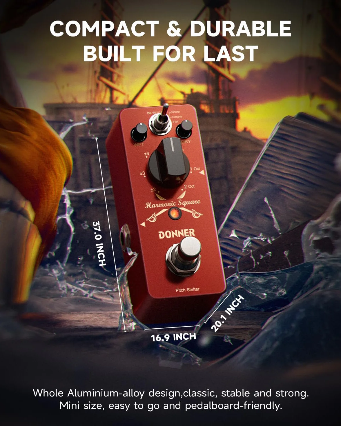 Donner Pedal de Octava para Guitarra, Harmonic Square Mini Pedal Digital Octave Pitch Shifter, 7 Modos de Cambio 3 Modos de Tono, Sharp/Detune/Flat, True Bypass