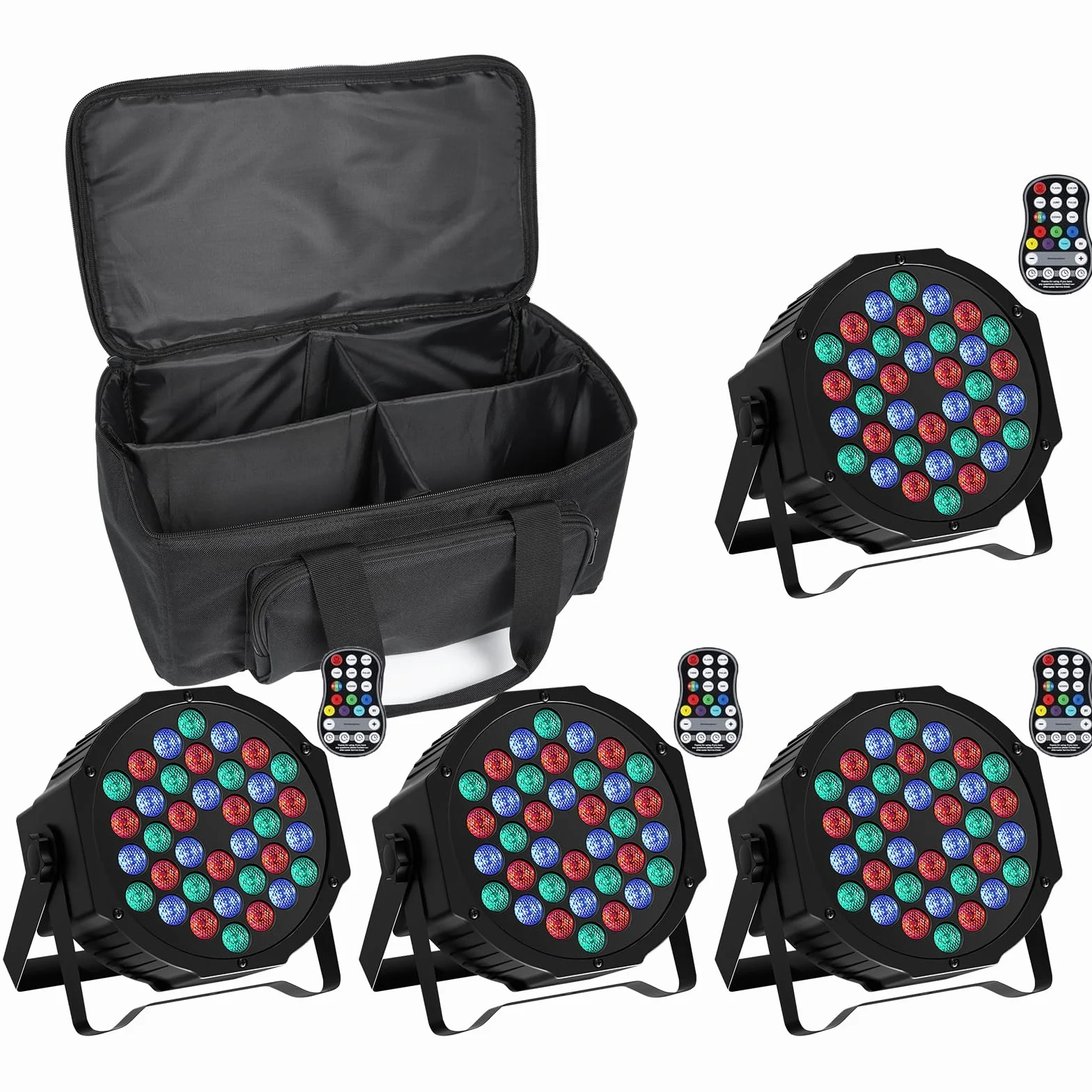 U`King 4PCS Par LED Recargable con Bolsa, RGB 36 LED Focos Luces Escenario con Control Remoto y Función de Temporización, 7 Modos de Iluminación de Escenario y Control DMX para DJ Discoteca Party