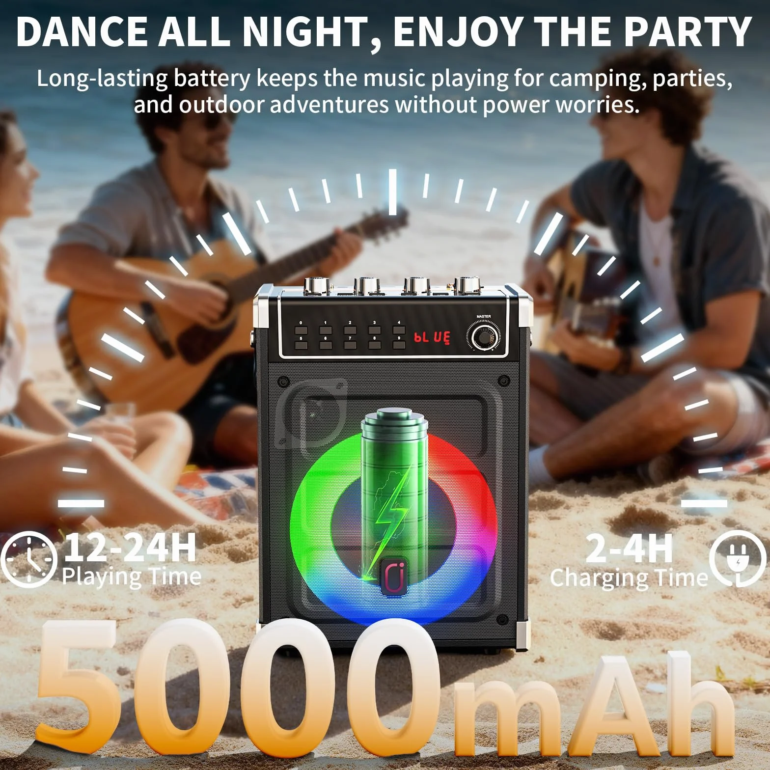 JYX Máquina de karaoke con dos micrófonos inalámbricos, ajuste de bajos/agudos y luz LED, soporte TWS, entrada AUX, radio FM, REC, suministro para fiesta/reunión/boda - negro