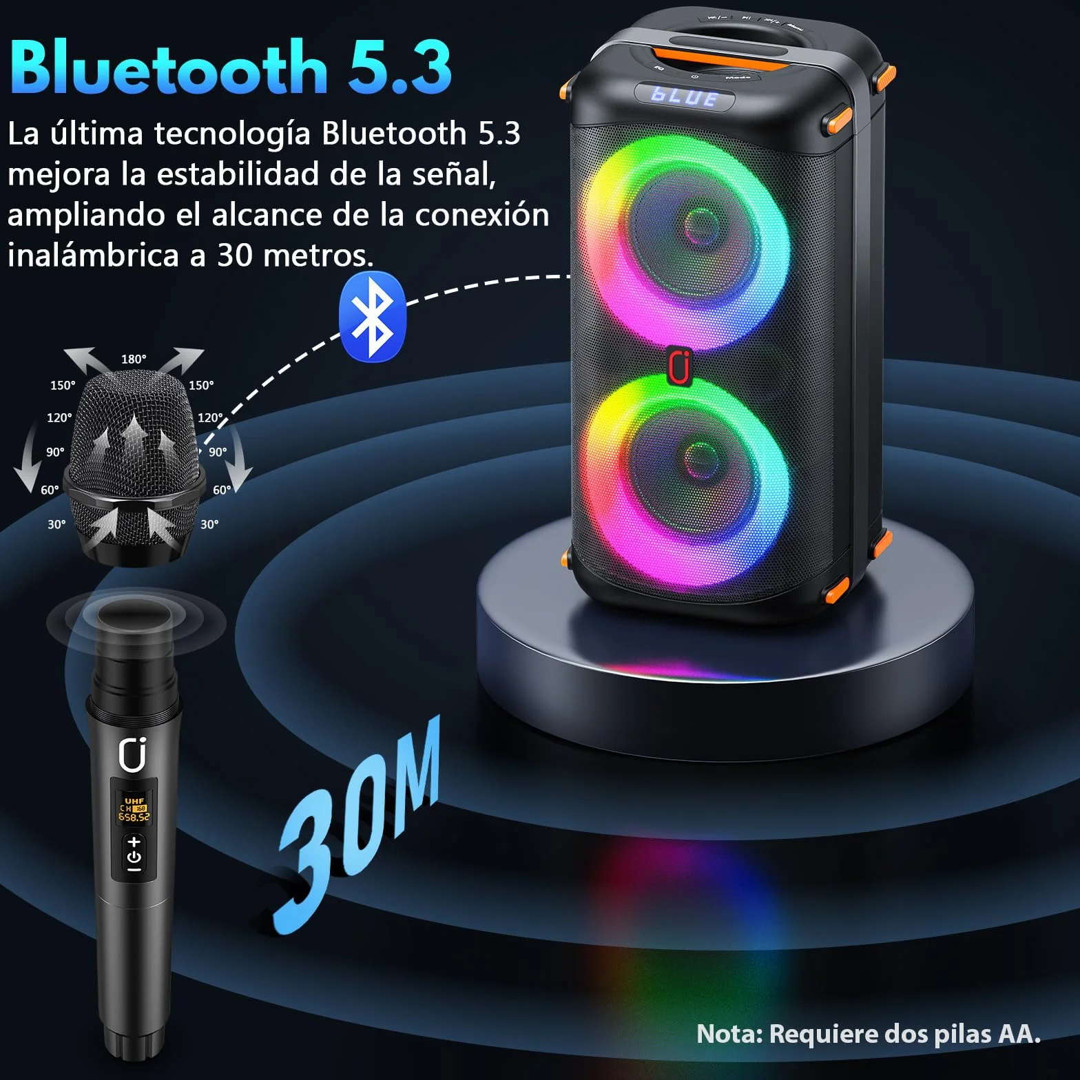 HWWR Máquina Karaoke, Altavoces Bluetooth portátiles con 2 micrófonos inalámbricos para Adultos, Sistema Caja Karaoke PA con Luces de Discoteca para Grandes Fiestas, Soporte TF/USB/FM/Rec/AUX