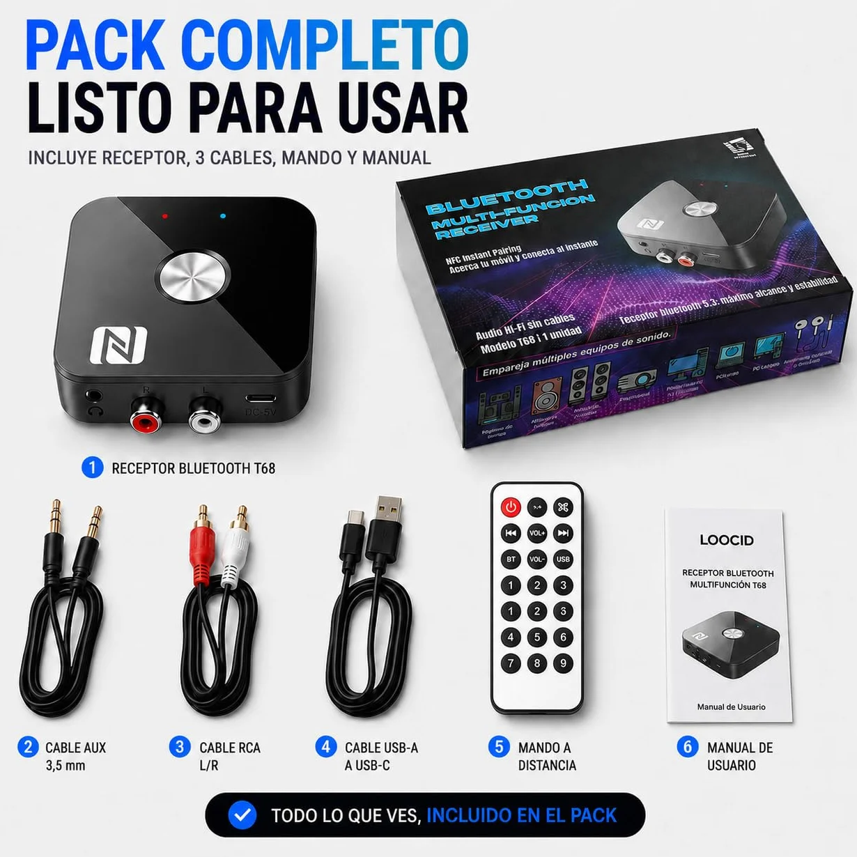 Receptor Bluetooth 5.3 HiFi, Receptor Bluetooth Jack 3.5 RCA, Adaptador Bluetooth Audio para Amplificador, Receiver Estéreo Casa Coche, Largo Alcance y Baja Latencia
