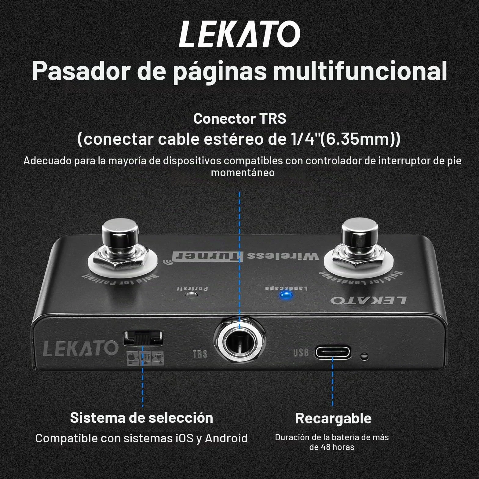 LEKATO Pedal de bucle con control de bucles múltiples y smartphones tabletas con sistema Andriod libera tu mano