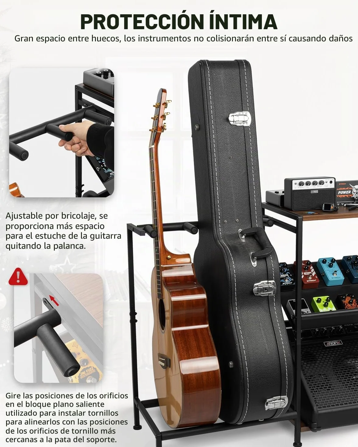 STRICH SMT-40 - Soporte para guitarra con organizador de pedales para guitarra acústica, eléctrica, bajo, accesorios de amplificador, soporte de exhibición de guitarra para estudio en casa, sala de