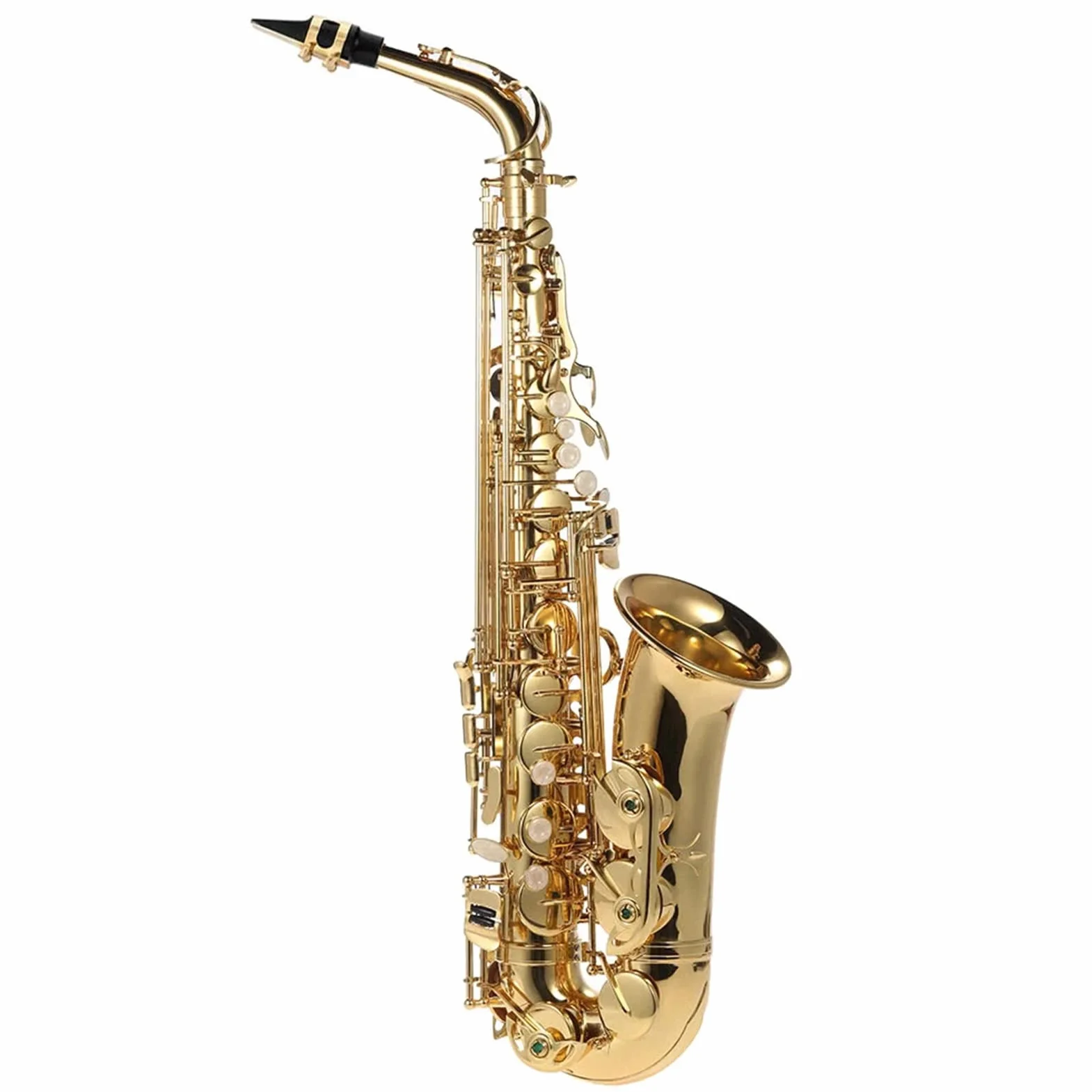 Saxofón alto Saxofón alto Mib Latón lacado oro Saxofón plano en mi 802 Tipo de llave Herramienta de viento con cepillo de limpieza Guantes de tela Funda acolchada con cintu