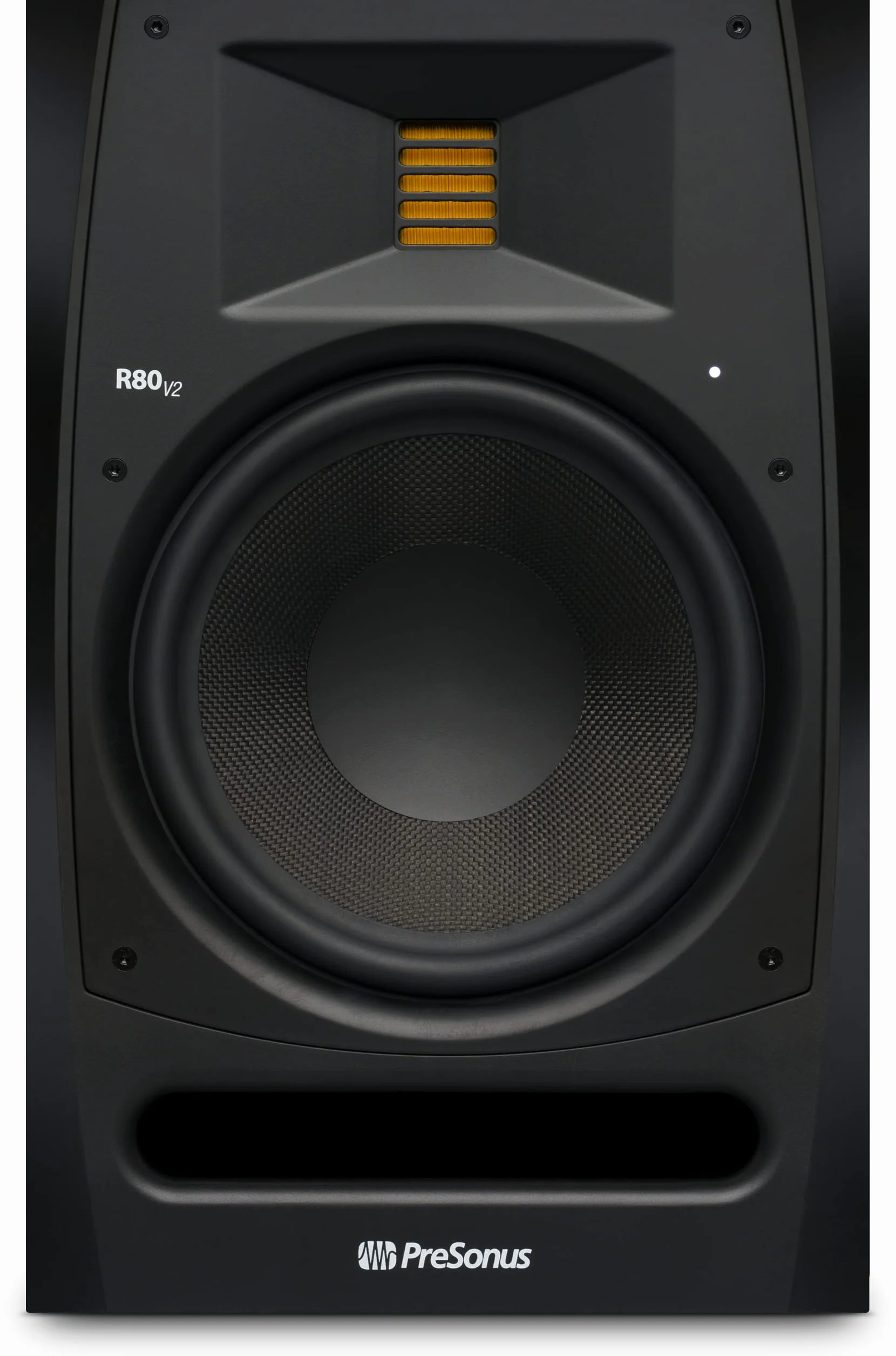 PreSonus R80 V2, Monitor de Estudio Polivalente, Claro y Preciso con Controles de Optimización Acústica y Tweeter AMT para una Escena Sonora Extendida y una Respuesta Transitoria Excepcional