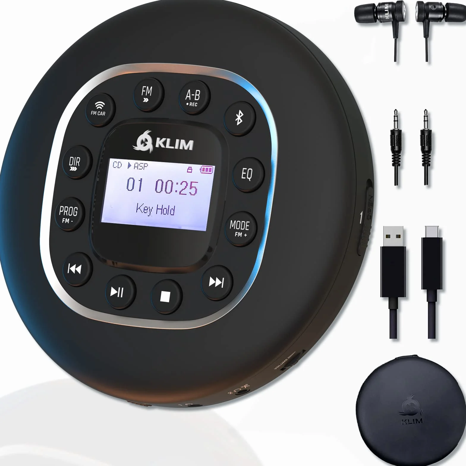 KLIM Journey Reproductor de CD Portátil con Radio FM, Bluetooth, MP3, SD Card y Auriculares