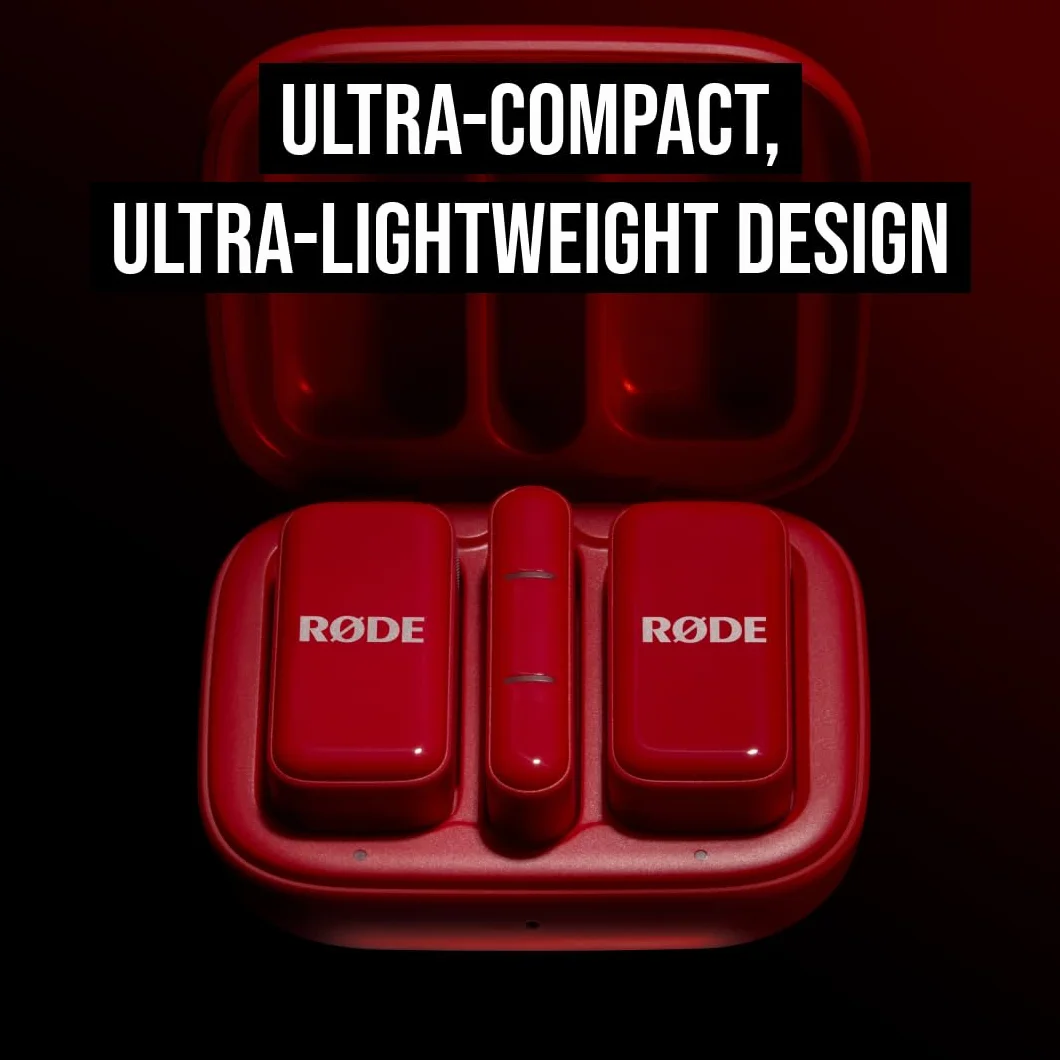 RØDE Wireless Micro - Micrófono inalámbrico Compacto, Dos micrófonos con Estuche de Carga para la creación de Contenido en Smartphone - USB-C, Rojo
