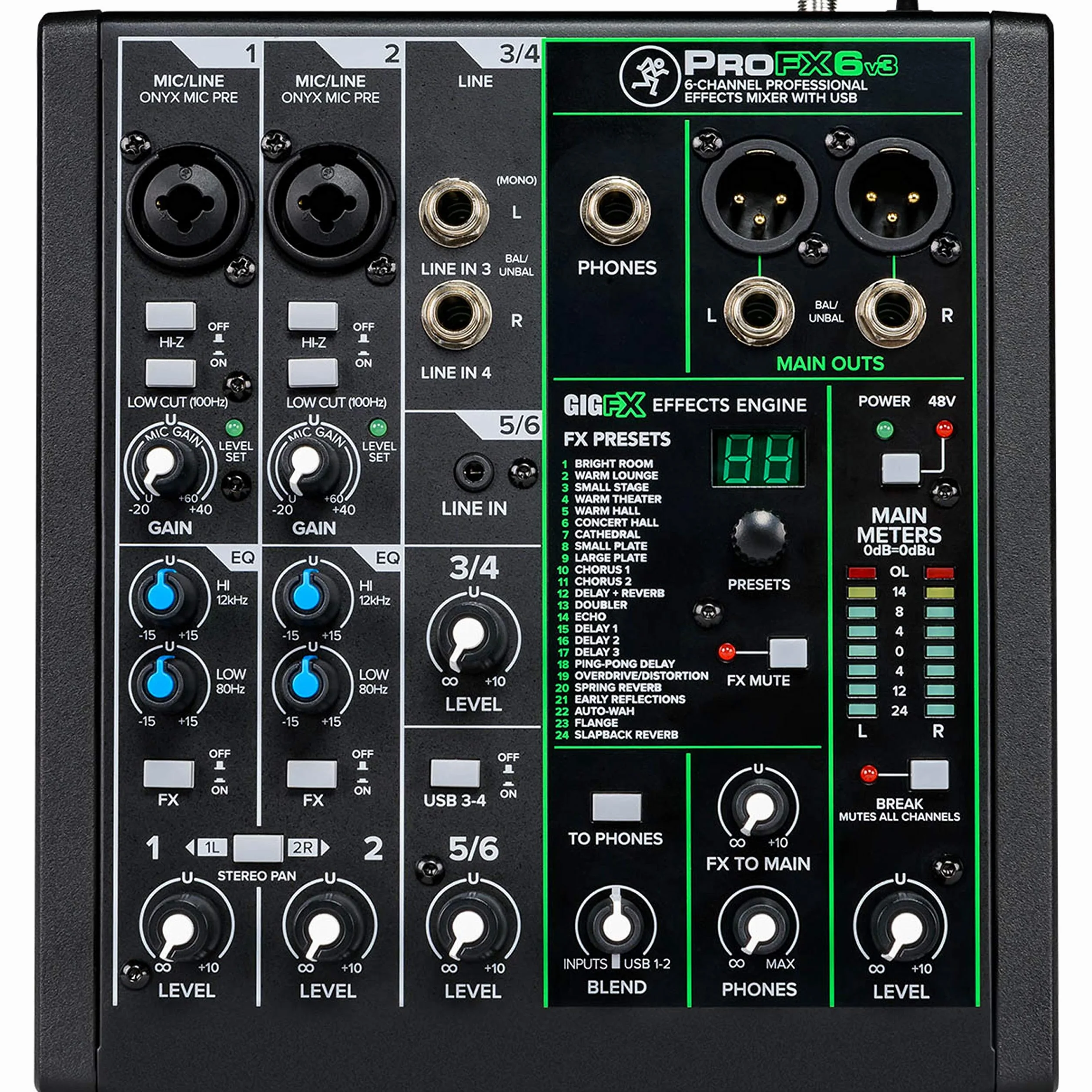 MACKIE ProFX6v3 mezclador analógico de 6 canales con los legendarios previos de micro Onyx, efectos e interfaz de audio USB de 24 bits/192 kHz (2x4 canales)