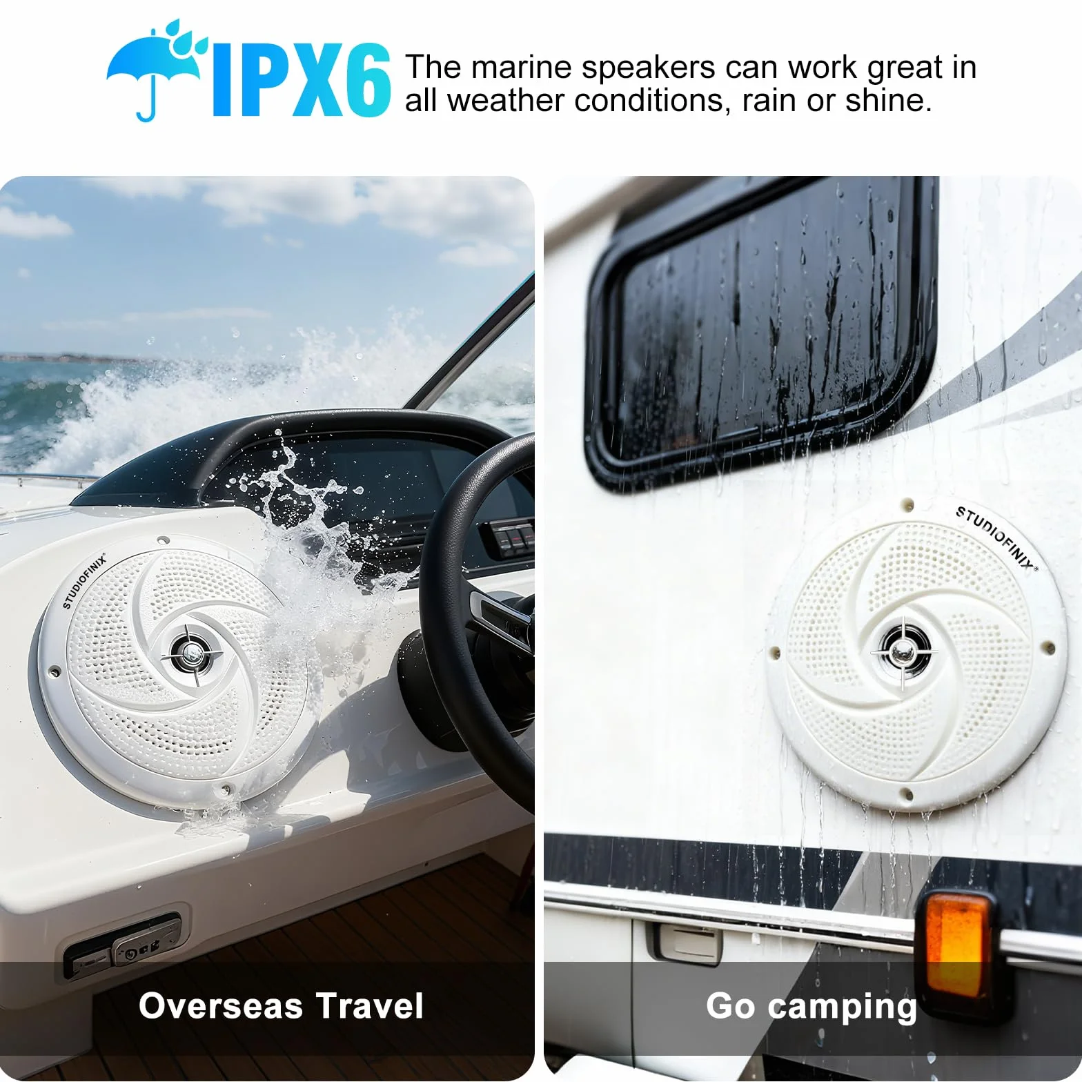 Altavoces marinos impermeables STUDIOFINIX 5.25 pulgadas 160 W 2 vías con LED blanco