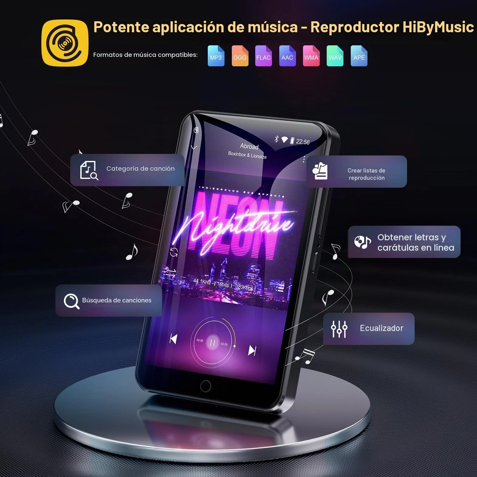 Oilsky 80GB 4" 1080P Pantalla táctil Android 9.0 Reproductor MP3 MP4 Bluetooth WiFi Portátil Música Spotify Audible Negro