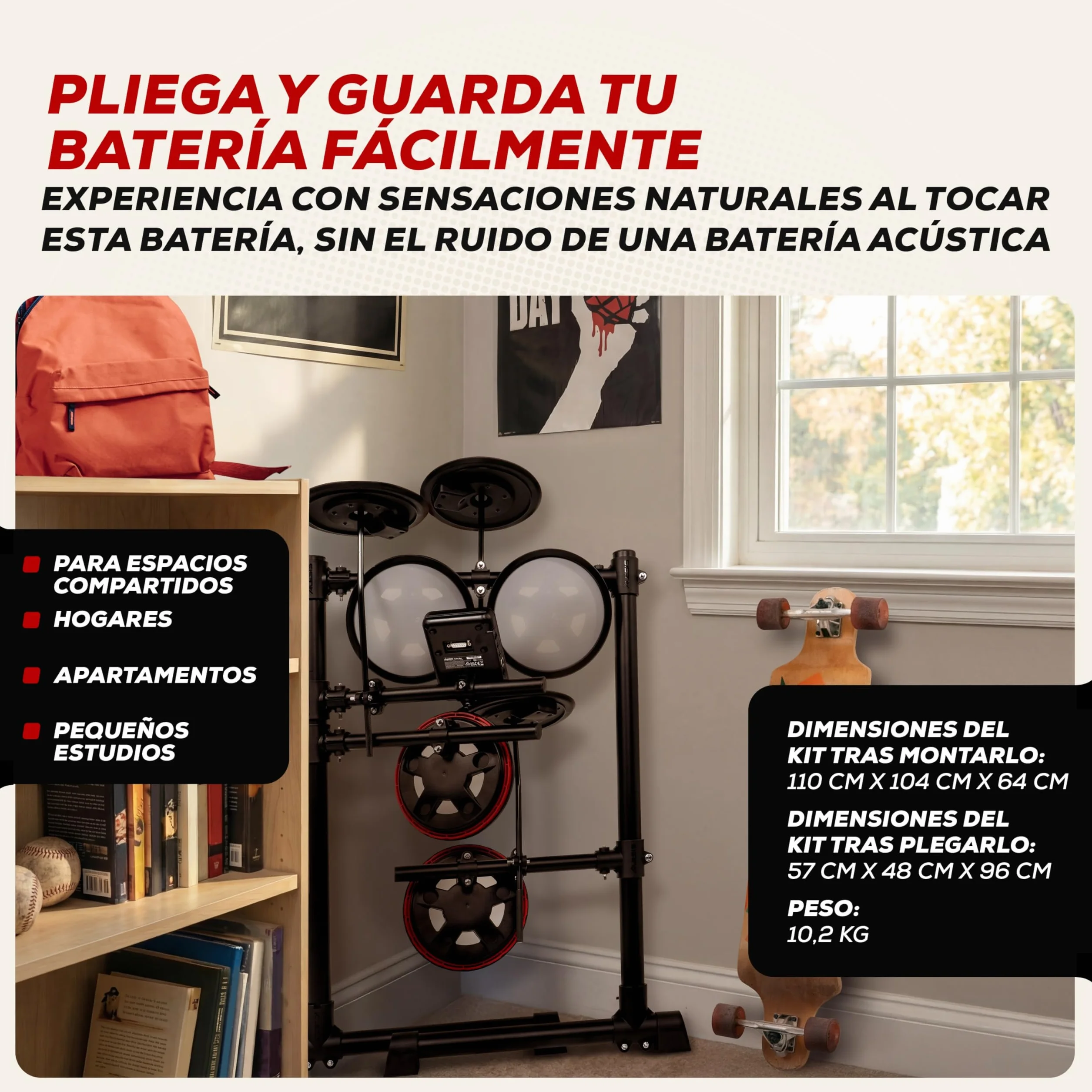 Alesis Turbo Max Set de Batería Eléctronica con Parches de Malla Silenciosos de 8 Pulgadas, Lecciones de Percusión, Bluetooth y Accesorios