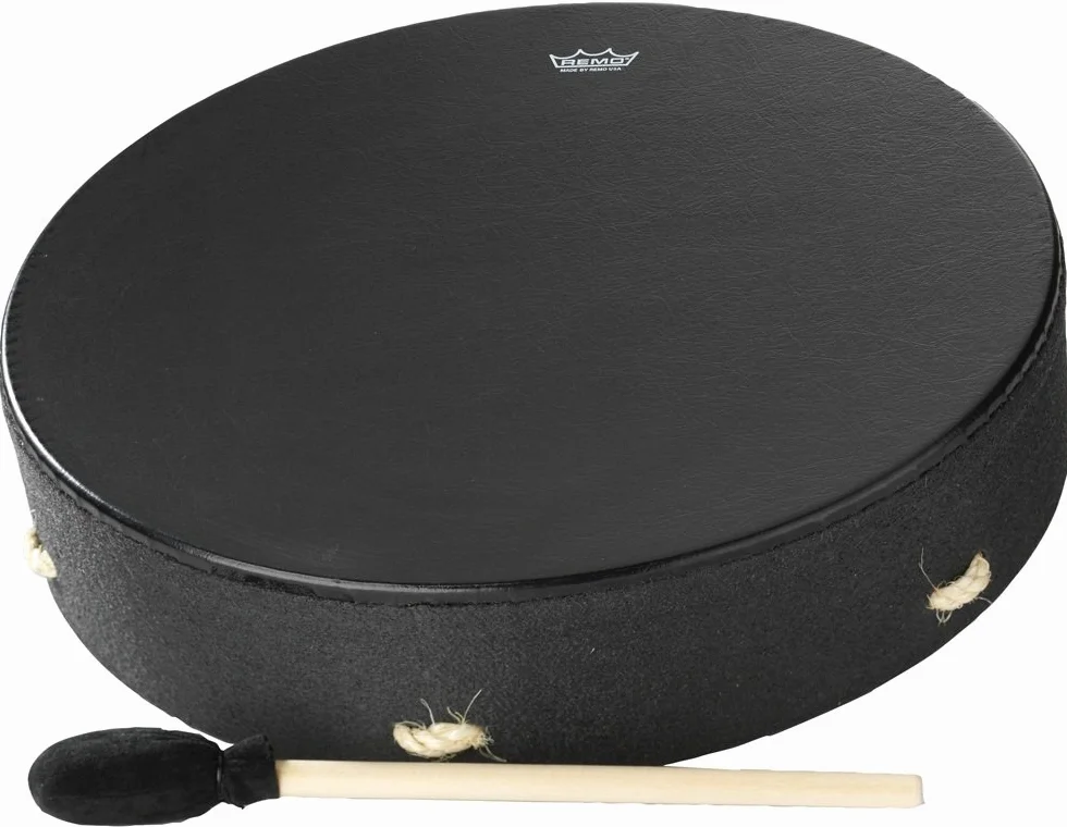 Remo World Percussion - Buffalo Drum - 16" x 3,5" - Marco Acousticon, Parche Bahia Bass, Cruz de cuerda, afinación fija, incluye mazo, negro - E1-1316-BE