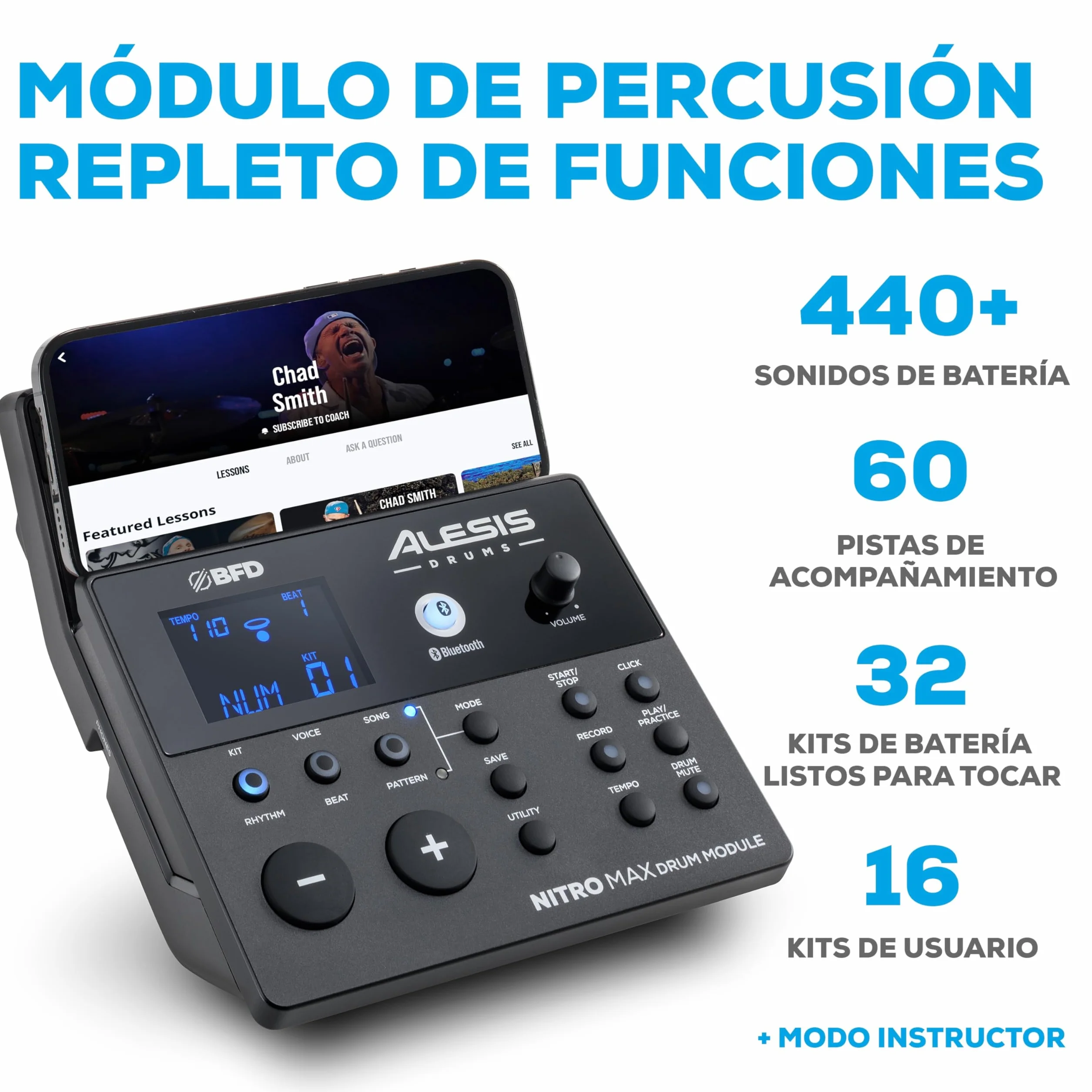 Alesis Nitro Max Kit - Batería Electrónica Compacta con Parches de Malla Silenciosos, Caja de Doble Zona de 10", Bluetooth, +440 Sonidos BFD, Drumeo, USB MIDI, Pedal de Bombo