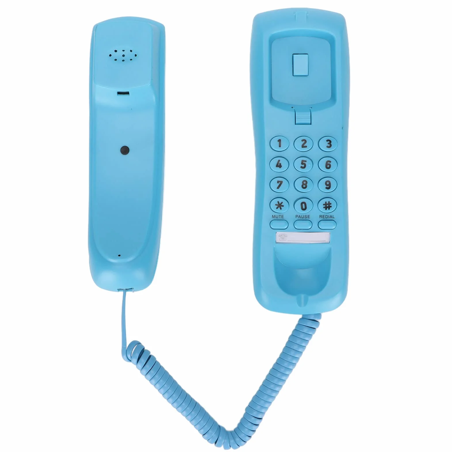 PUSOKEI Teléfono con Cable, Teléfono Fijo de Pared, una Línea, Rellamada, 7,9 x 2,4 x 2,2 Pulgadas (Azul)